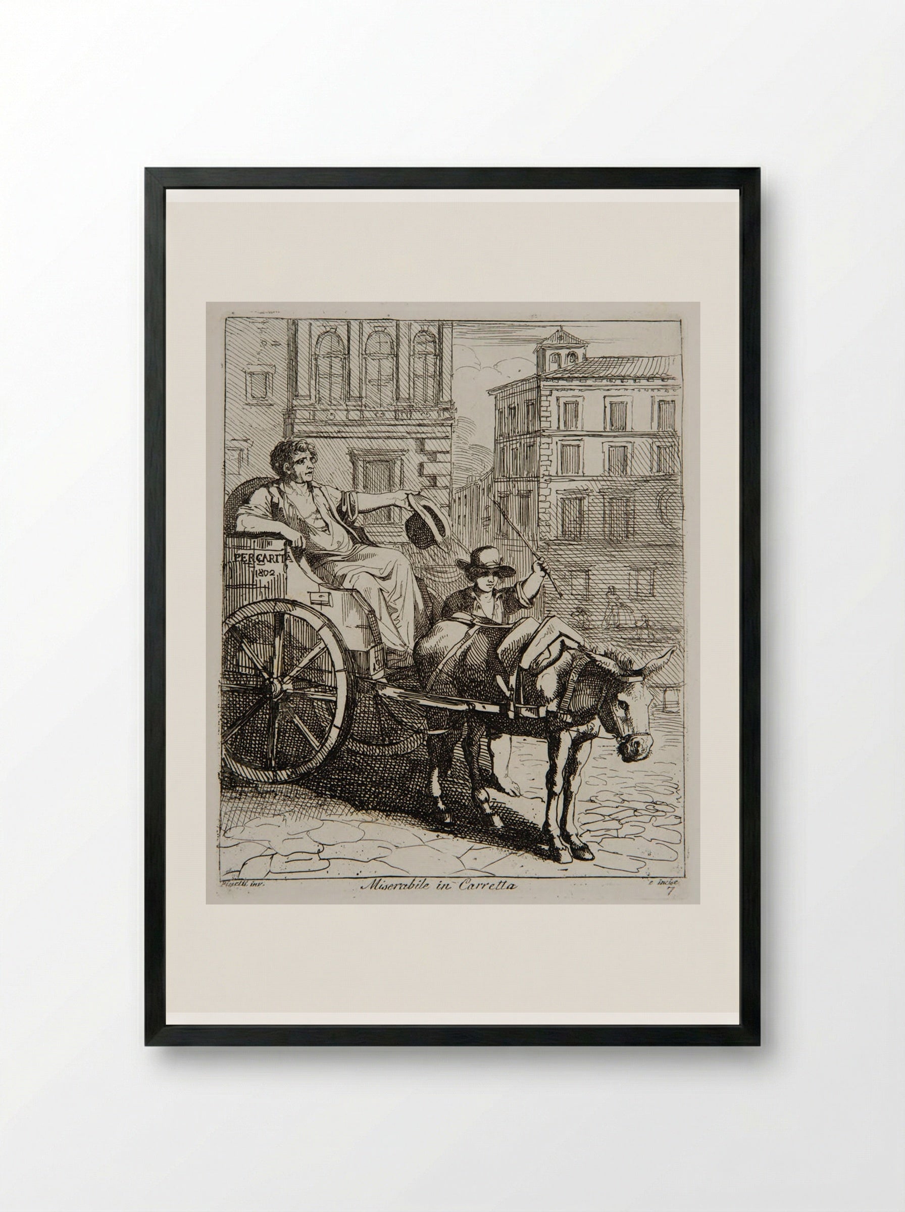 Miserabile in Carretta - Bartolomeo Pinelli - Framed Print Black