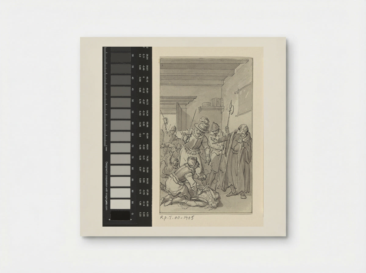 Mishandeling van de zoon van de geleerde Hortensius door de Spanjaarden te Naarden, 1 december 1572 - Jacobus Buys - Poster