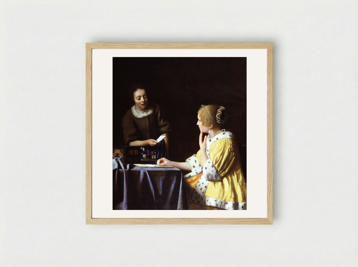 Mistress and Maid - Johannes Vermeer - Framed Print Wood