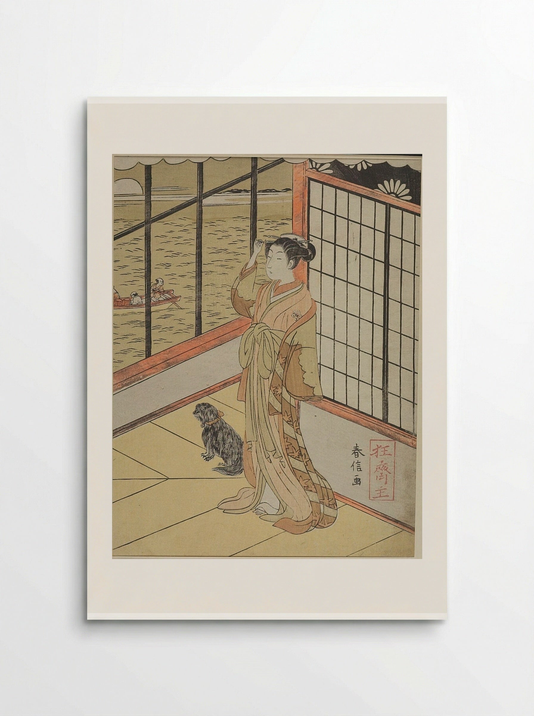 Mistress of Tsuneyoshi with Small Dog - Suzuki Harunobu - Poster