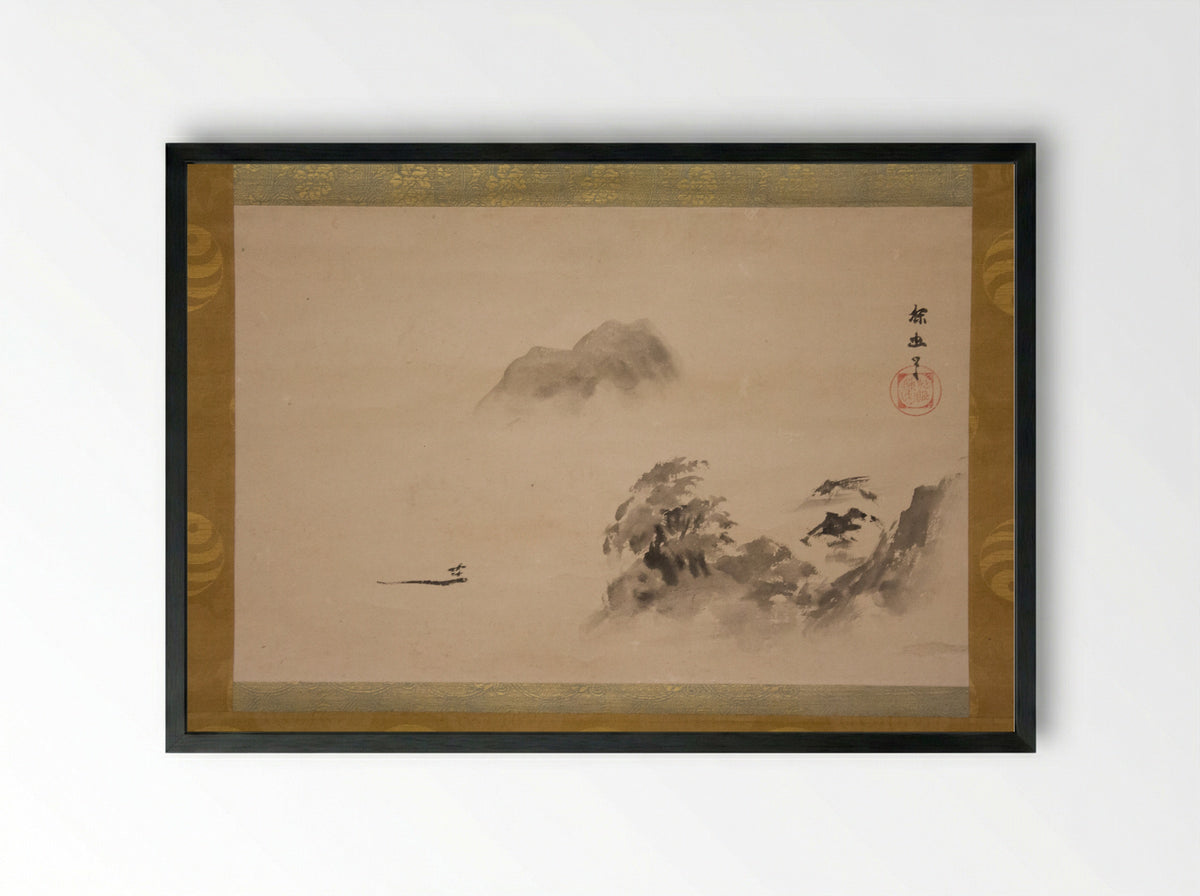 Misty Landscape - Kano School - Framed Print Black