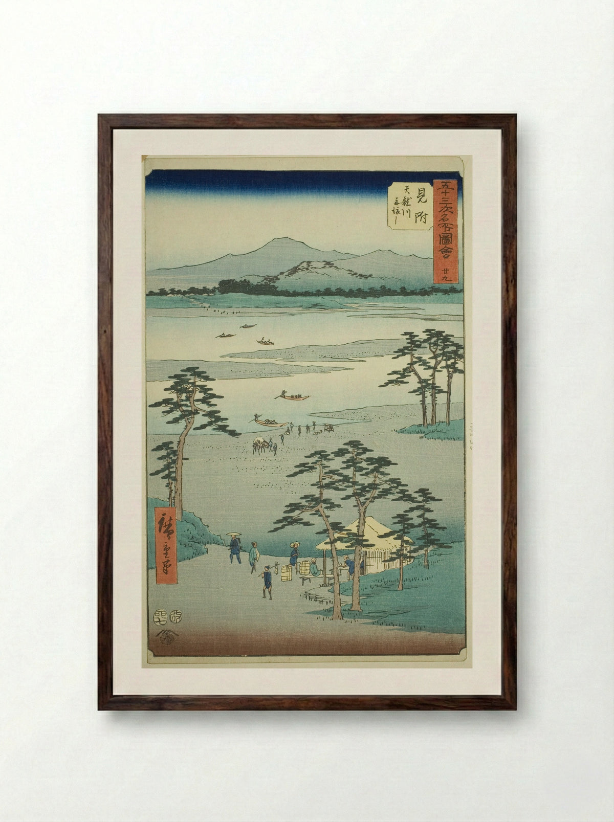 Mitsuke: Ferry on the Tenryu River - Utagawa Hiroshige - Framed Print Dark Wood