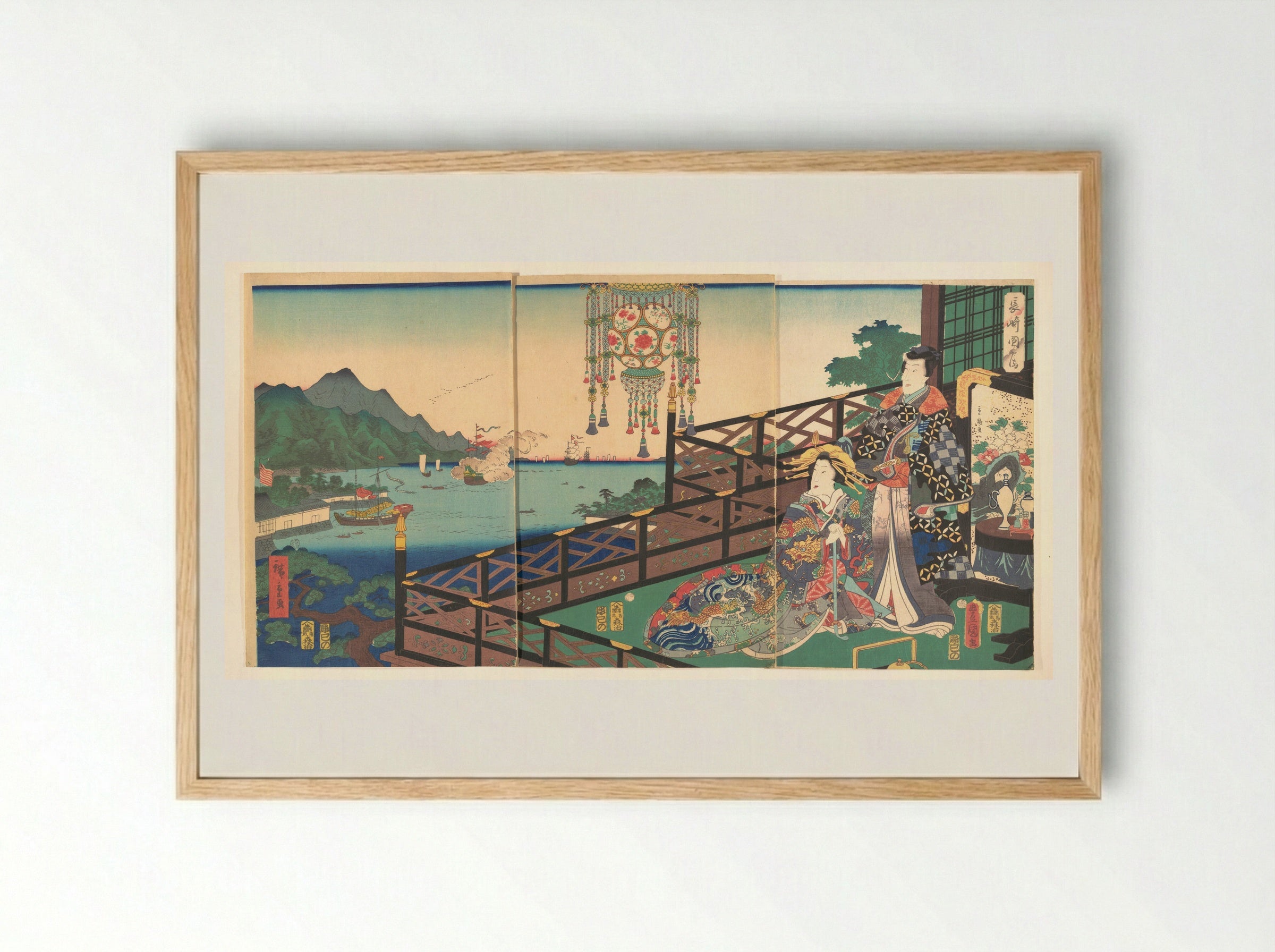 Mitsuuji in the Maruyama Pleasure District of Nagasaki (Nagasaki dejima) - Utagawa Kunisada - Framed Print Wood
