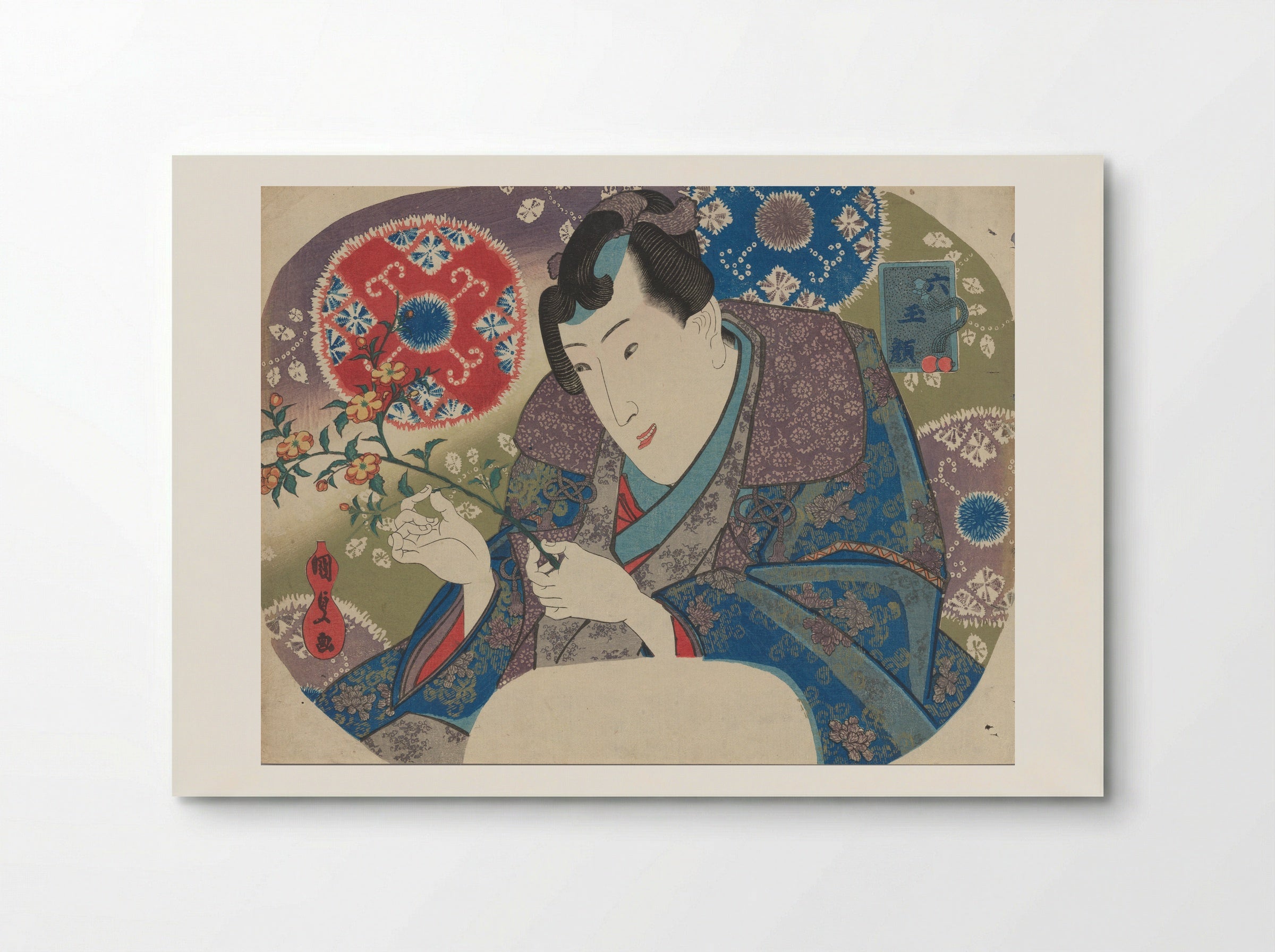 Mitsuuji with Mountain Roses (Yamabuki) - Utagawa Kunisada - Poster