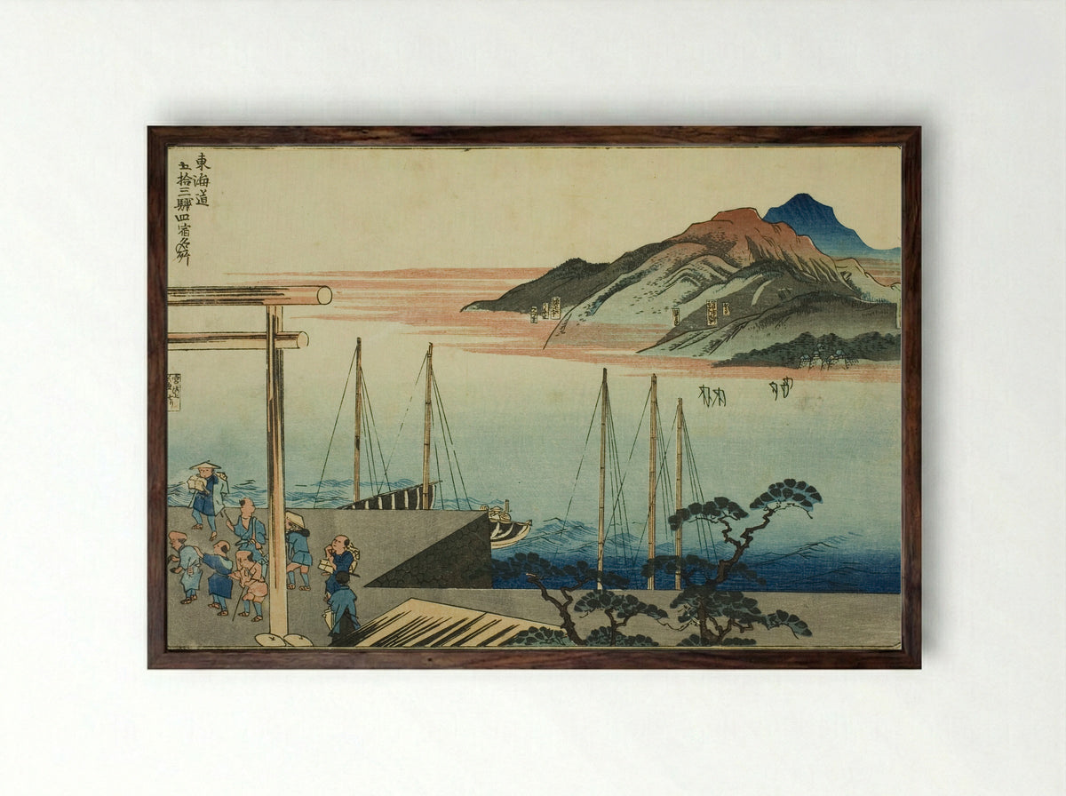 Miya, Kuwana, Yokkaichi, and Ishiyakushi - Utagawa Kuniyoshi - Framed Print Dark Wood
