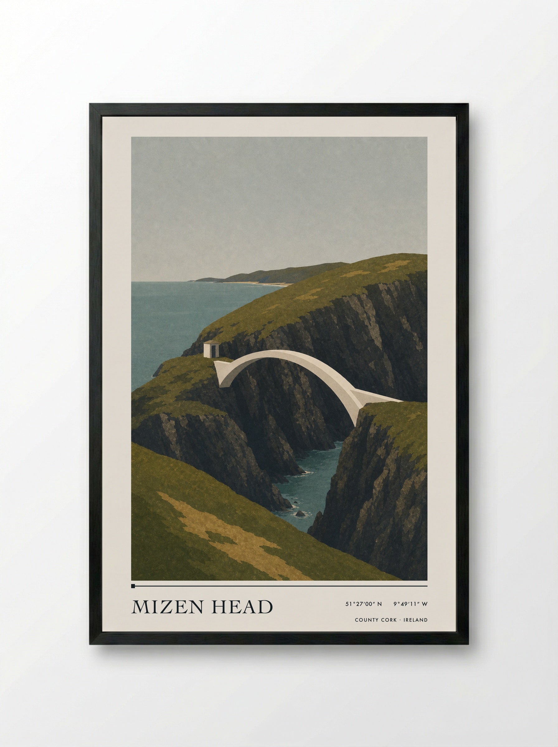 Mizen Head Travel Poster Artwork - Framed Print Black