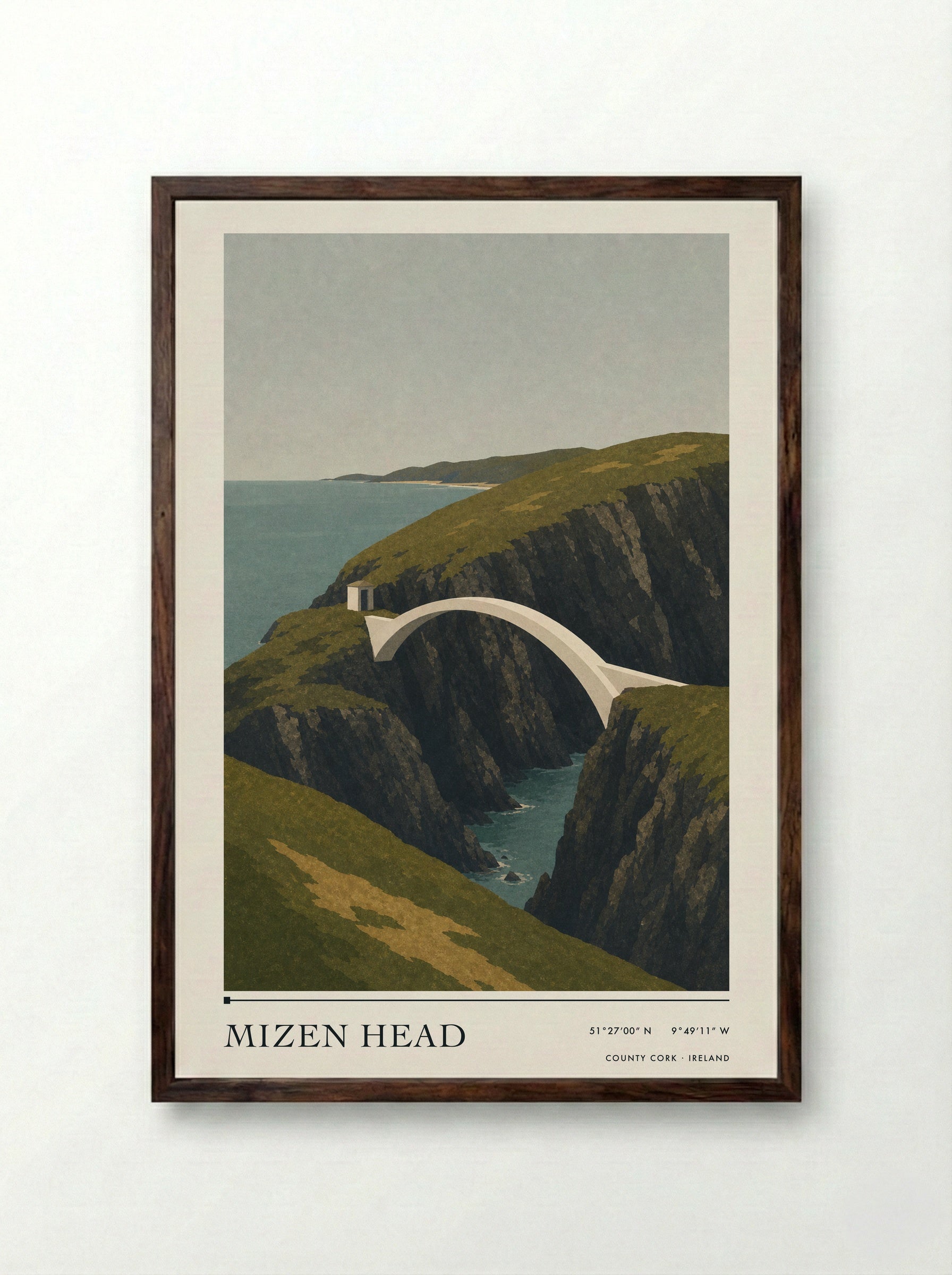 Mizen Head Travel Poster Artwork - Framed Print Dark Wood