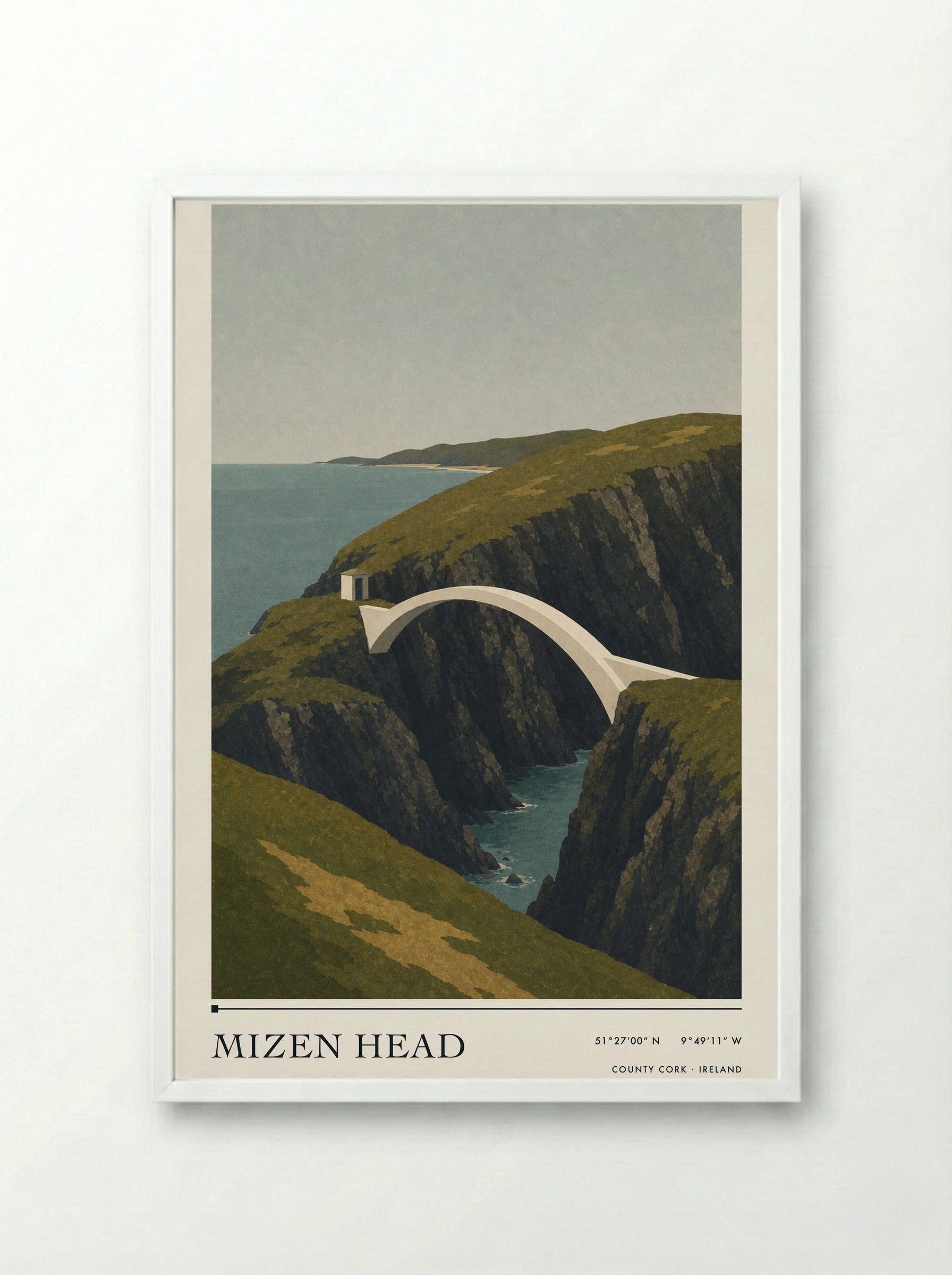 Mizen Head Travel Poster Artwork - Framed Print White