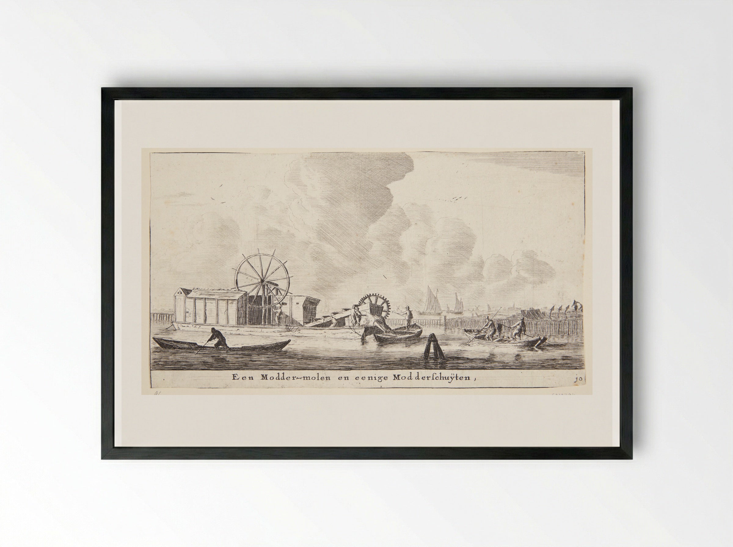Moddermolen en modderschuiten - Reinier Nooms - Framed Print Black
