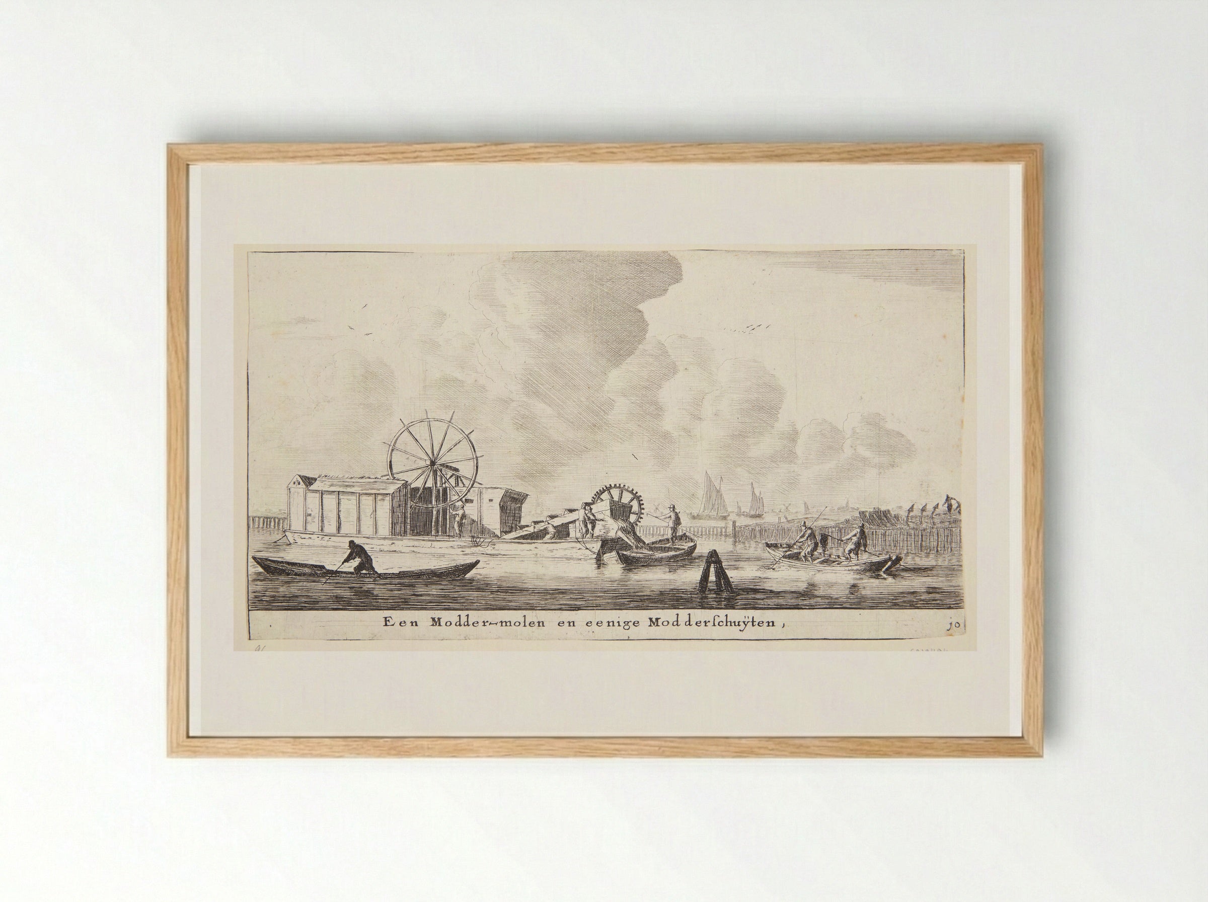 Moddermolen en modderschuiten - Reinier Nooms - Framed Print Wood
