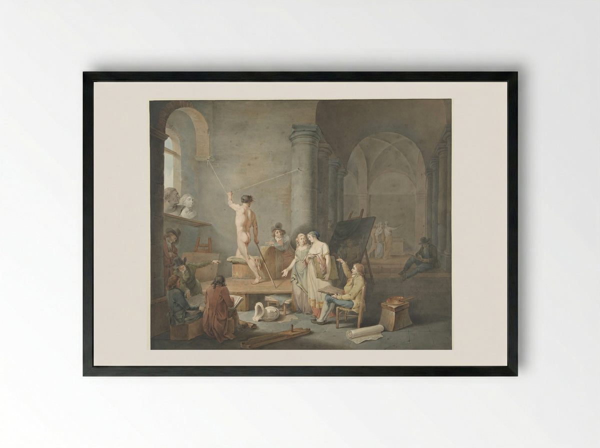 Modeltekenen in een oud gebouw - Jacobus Johannes Lauwers - Framed Print Black
