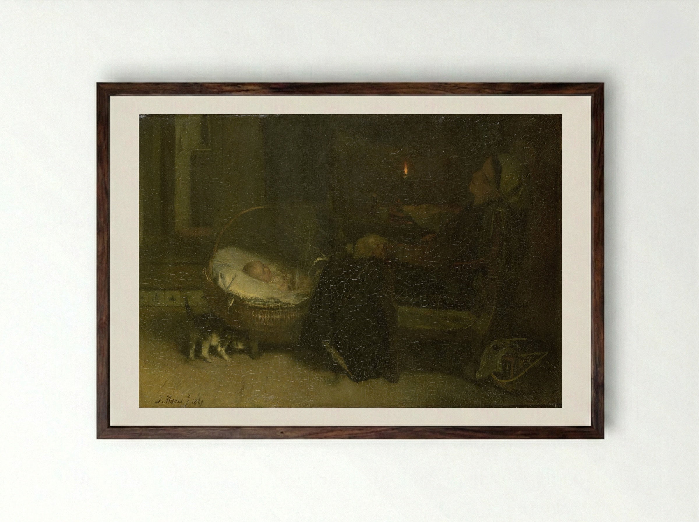 Moe gewaakt (Tired from Watching) - Jacob Maris - Framed Print Dark Wood