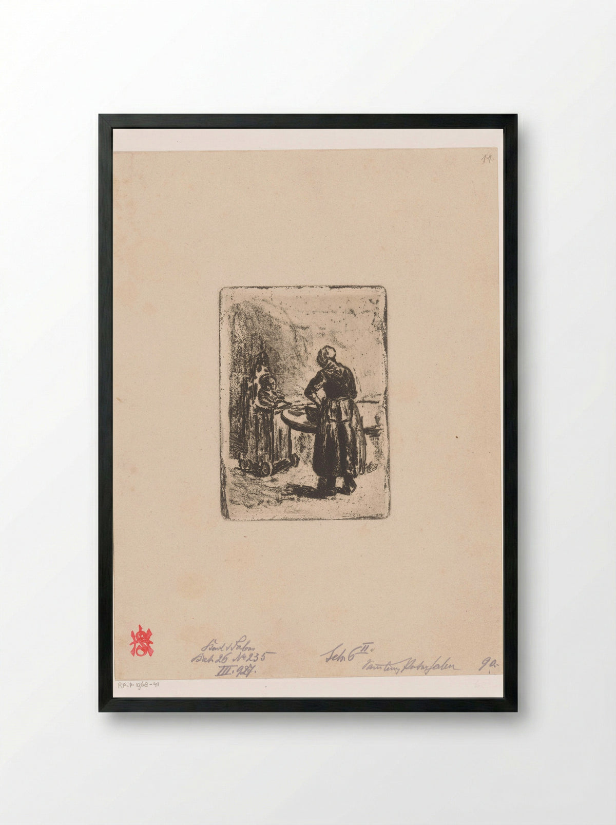 Moeder en kind aan tafel - Max Liebermann - Framed Print Black