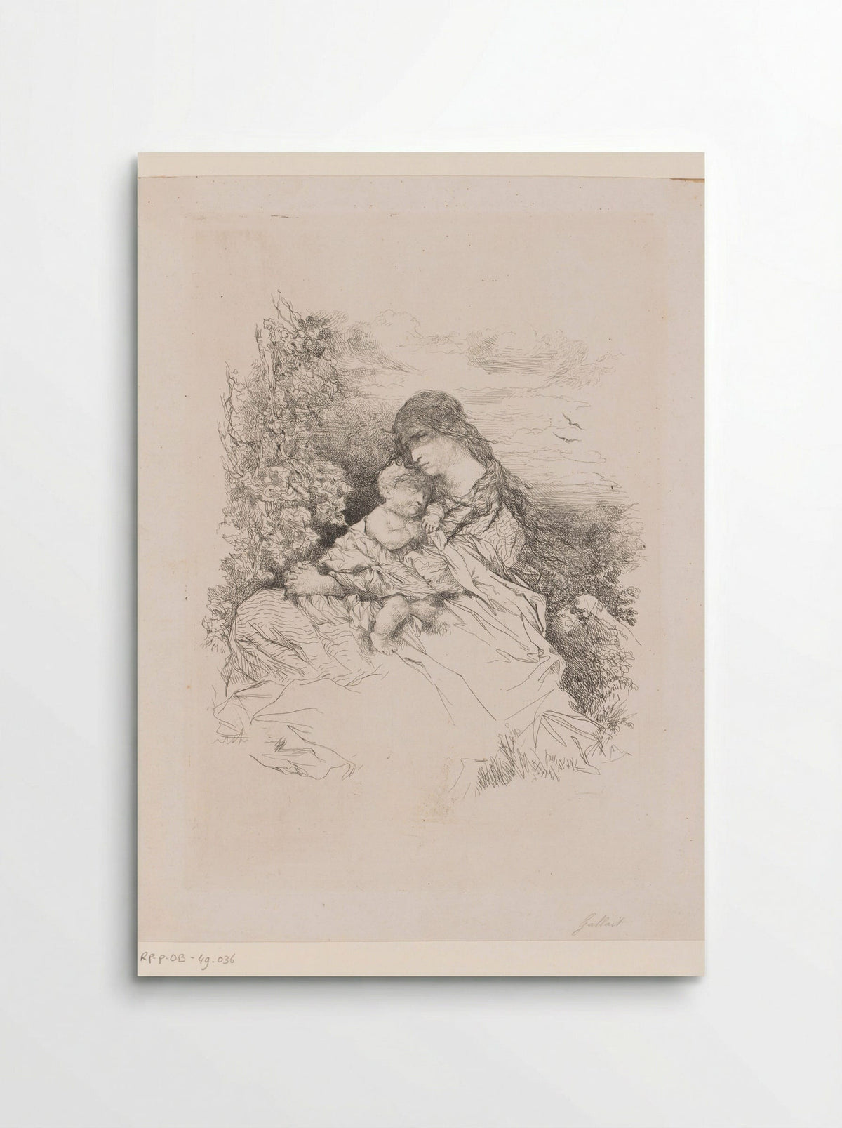 Moeder met kind gezeten in een landschap - Louis Gallait - Poster