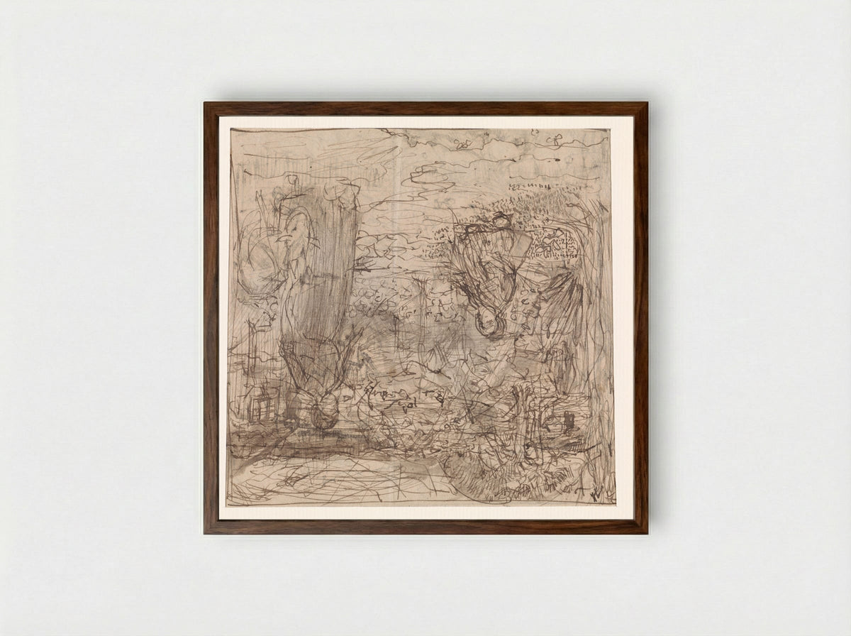 Moeder met kind in een tuin - Edzard Koning - Framed Print Dark Wood