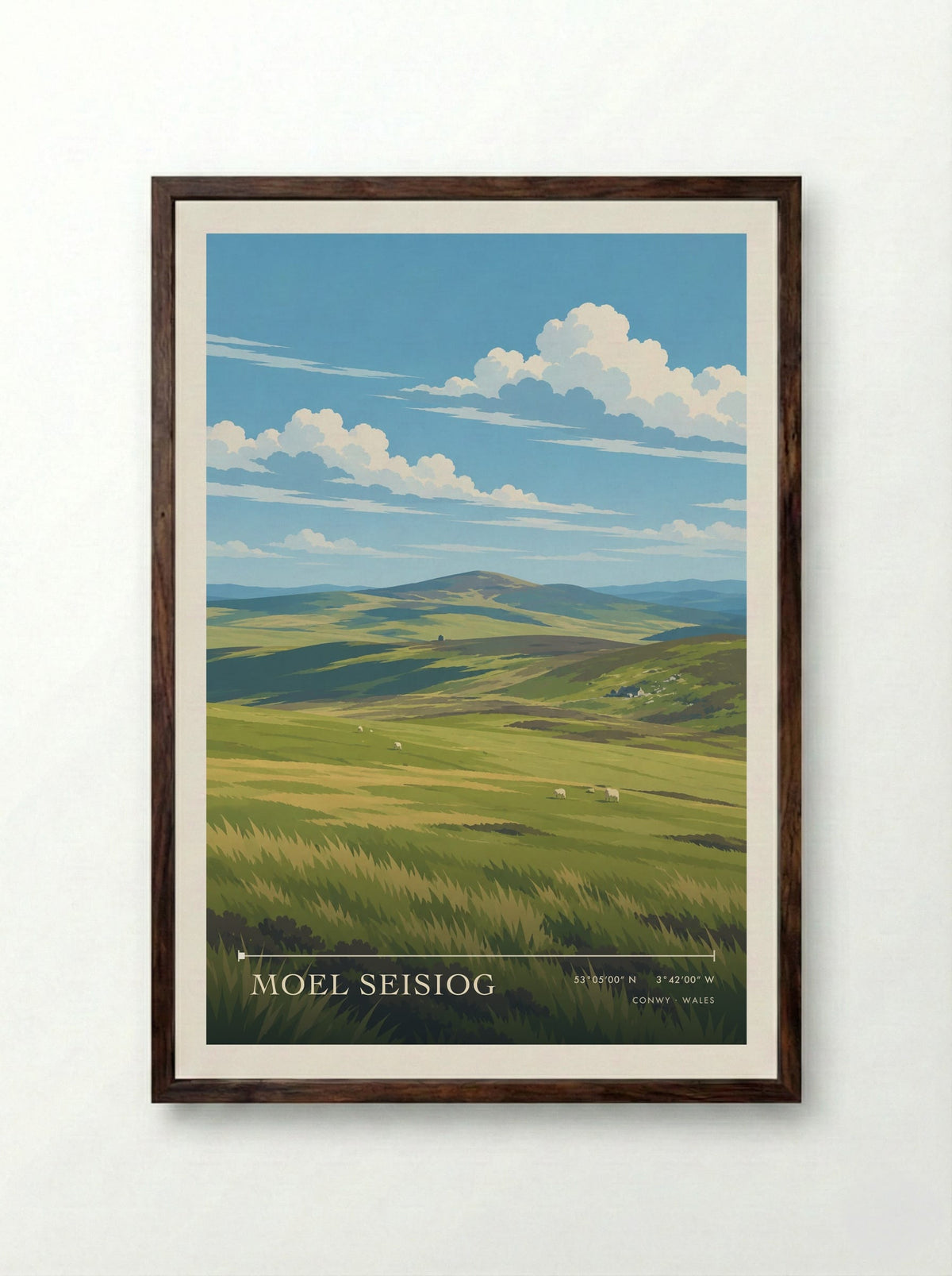 Moel Seisiog, Conwy | Travel Poster - Framed Print Dark Wood