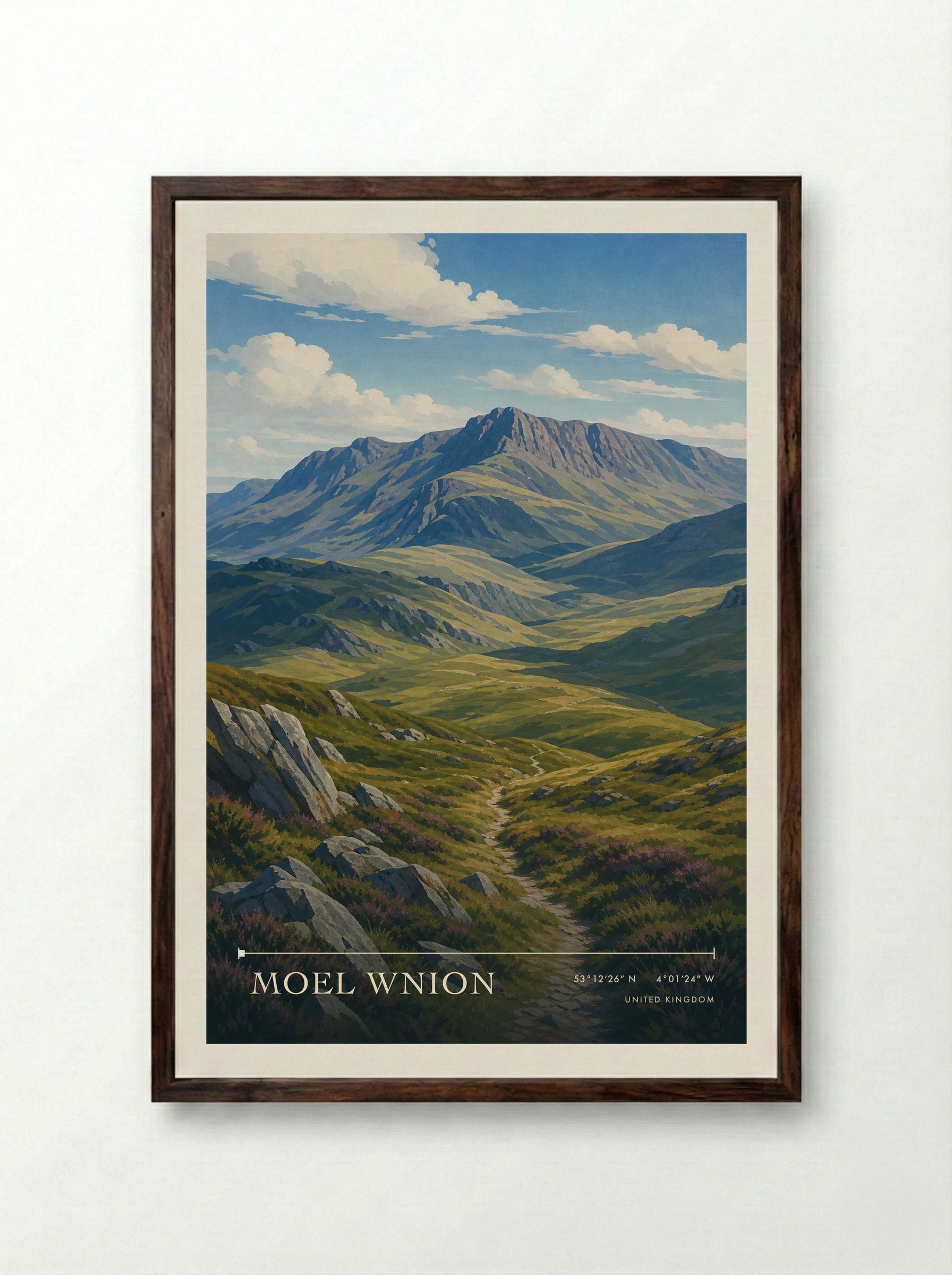 Moel Wnion United Kingdom Travel Poster - Framed Print Dark Wood