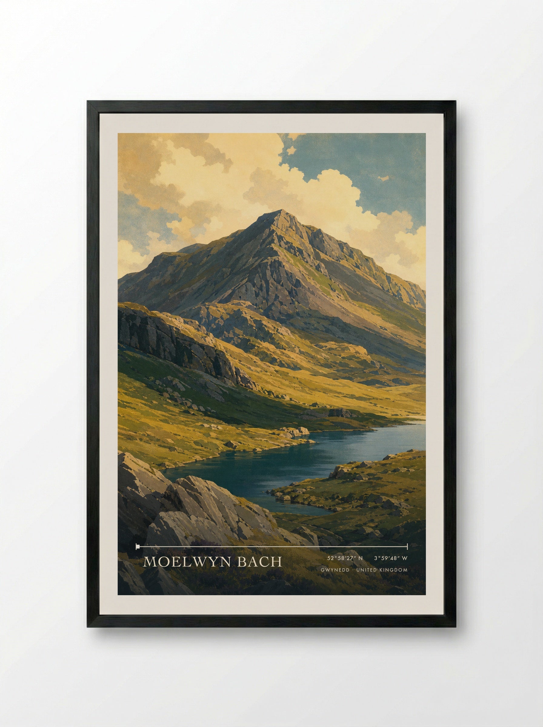 Moelwyn Bach Gwynedd United Kingdom Travel Poster - Framed Print Black