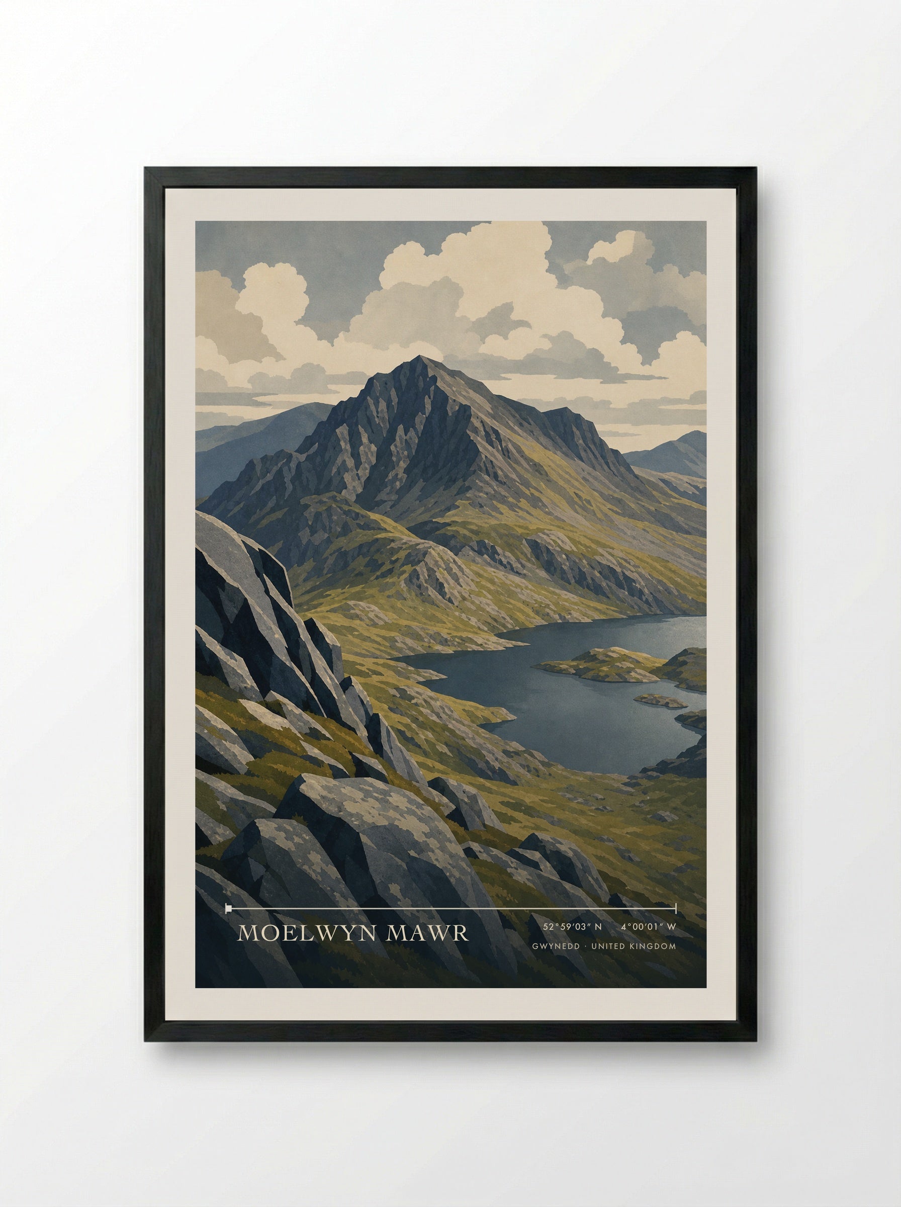 Moelwyn Mawr Gwynedd United Kingdom Travel Poster - Framed Print Black
