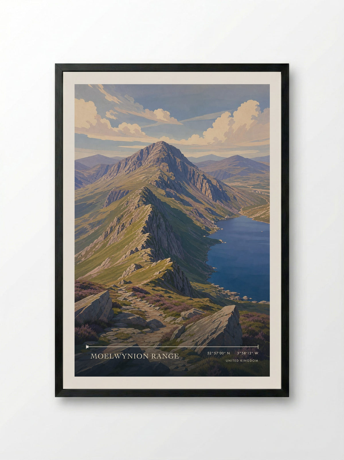 Moelwynion Range United Kingdom Travel Poster - Framed Print Black