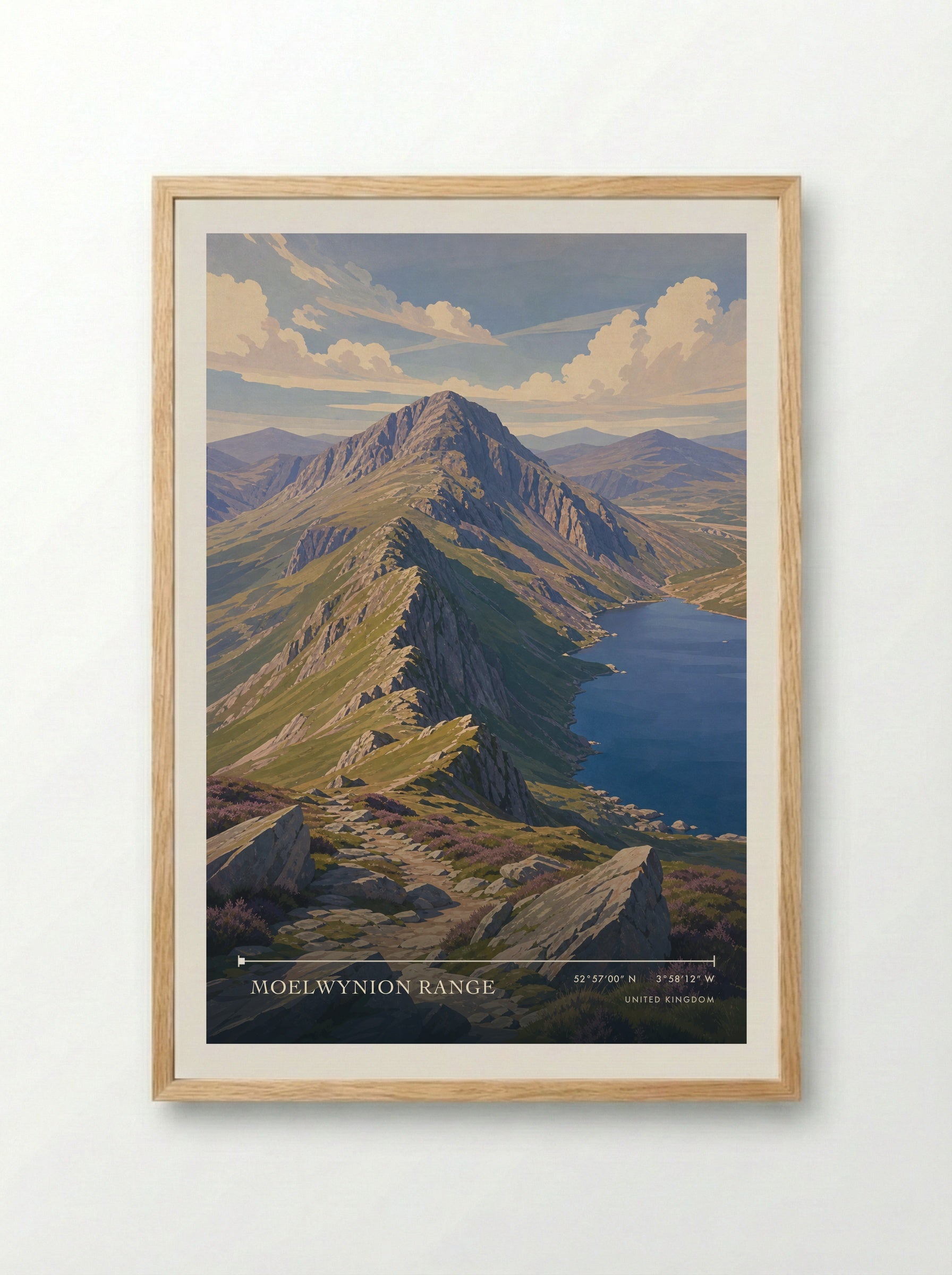 Moelwynion Range United Kingdom Travel Poster - Framed Print Wood
