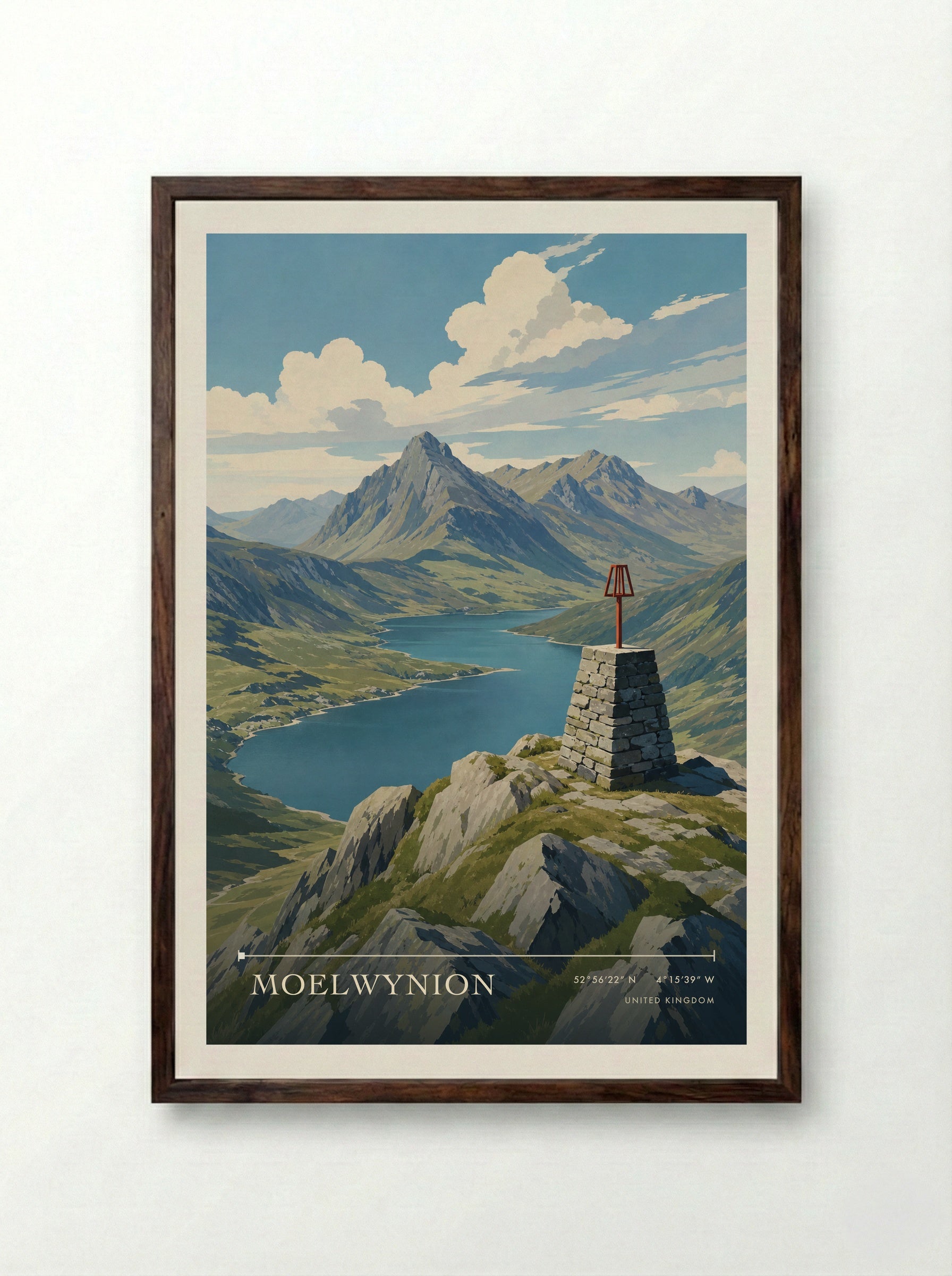Moelwynion United Kingdom Travel Poster - Framed Print Dark Wood