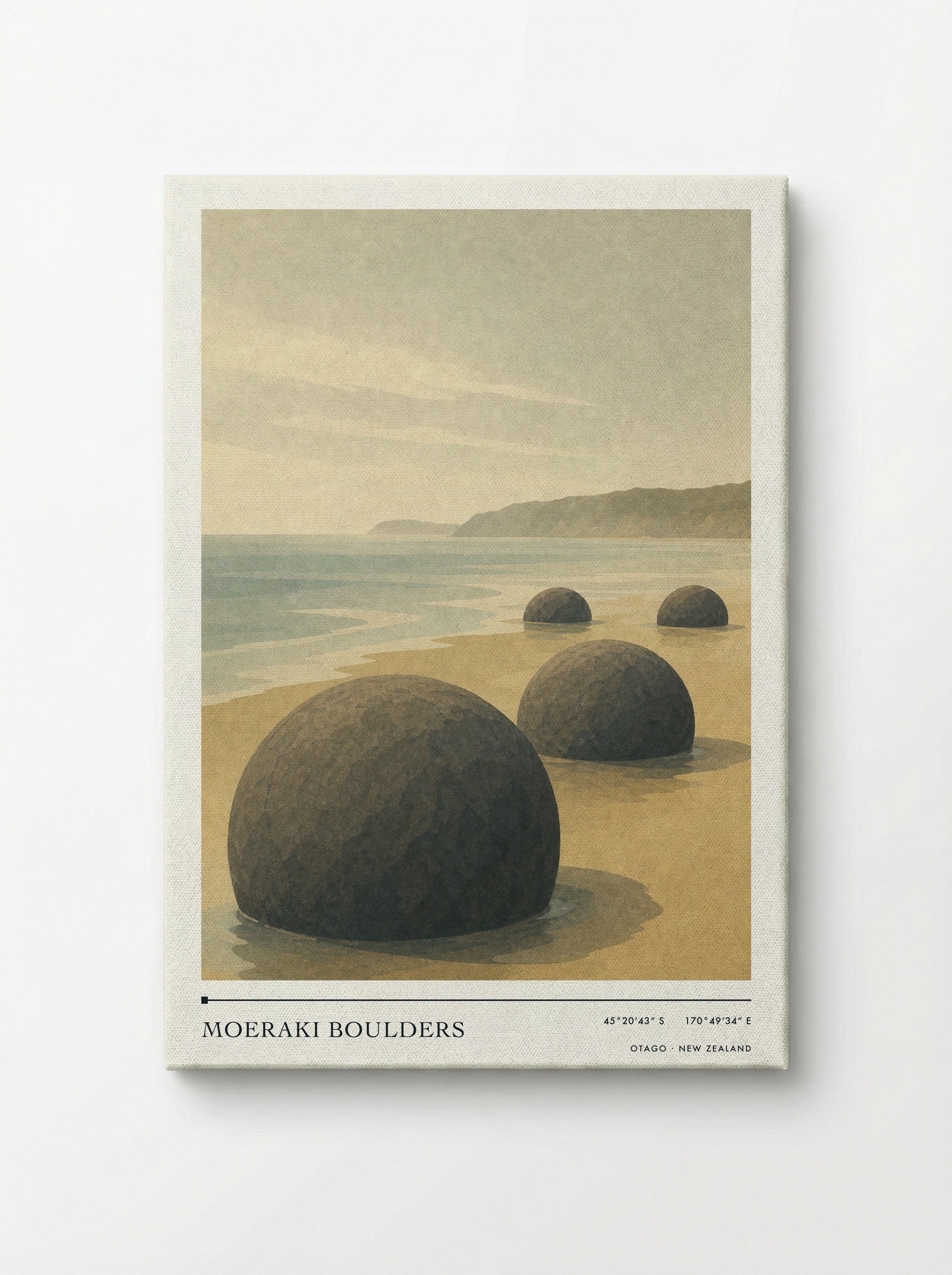 Moeraki Boulders Travel Poster Artwork - Canvas