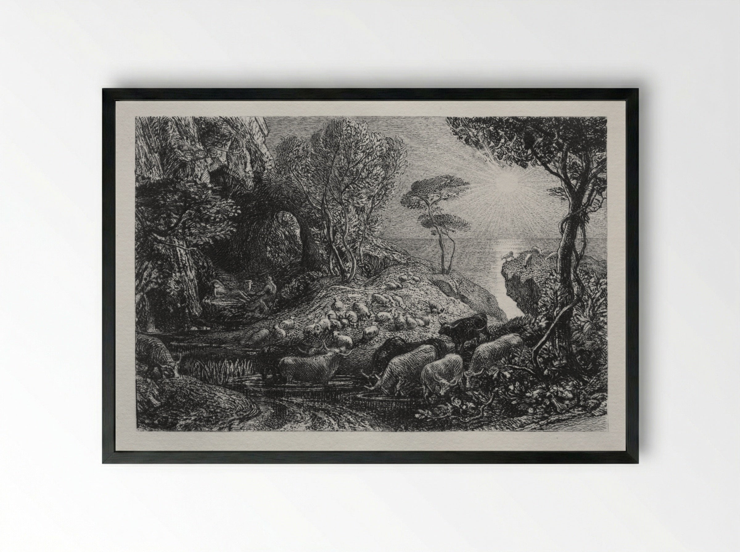 Moeris and Galatea - Samuel Palmer - Framed Print Black