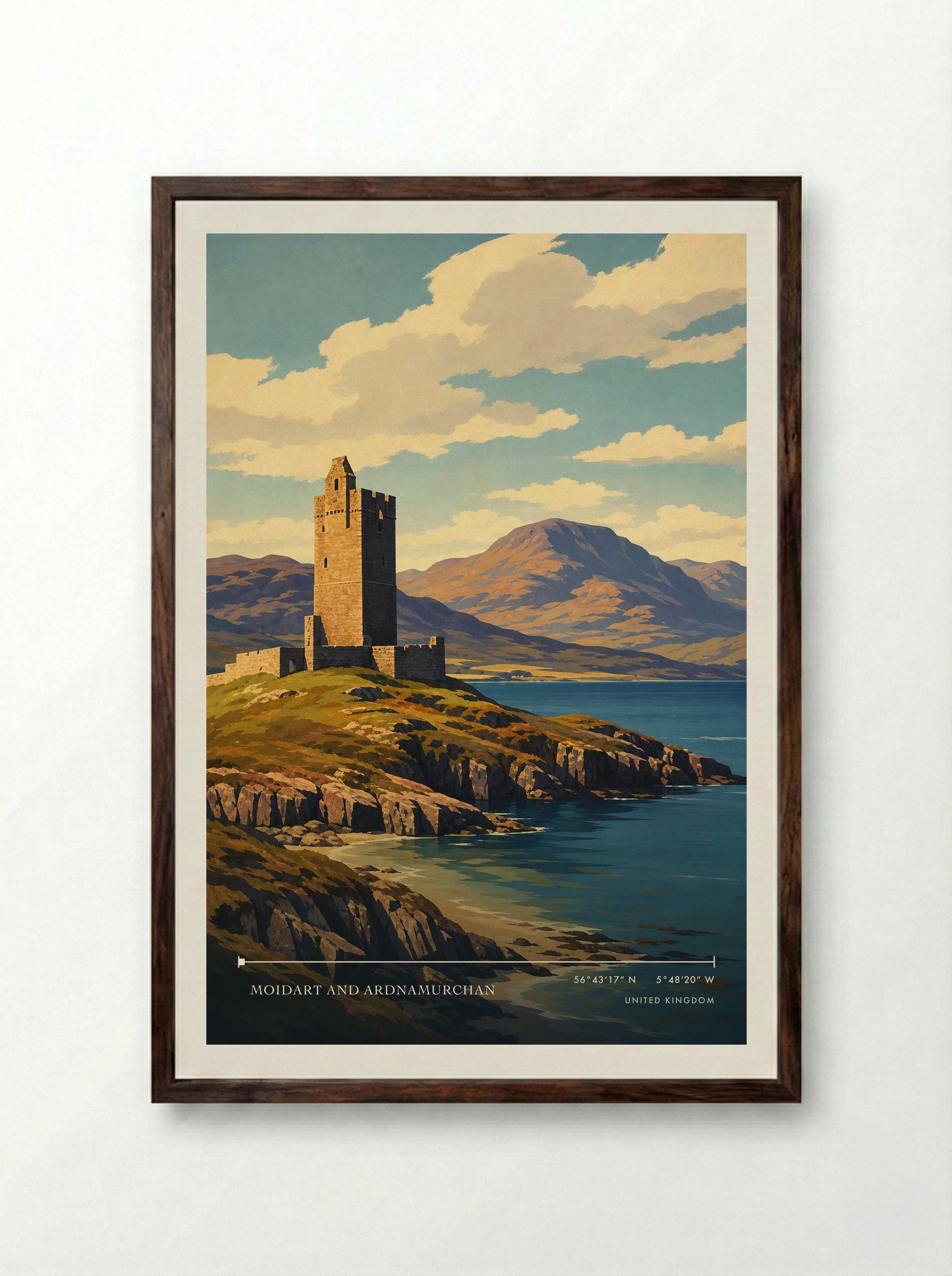 Moidart and Ardnamurchan United Kingdom Travel Poster - Framed Print Dark Wood
