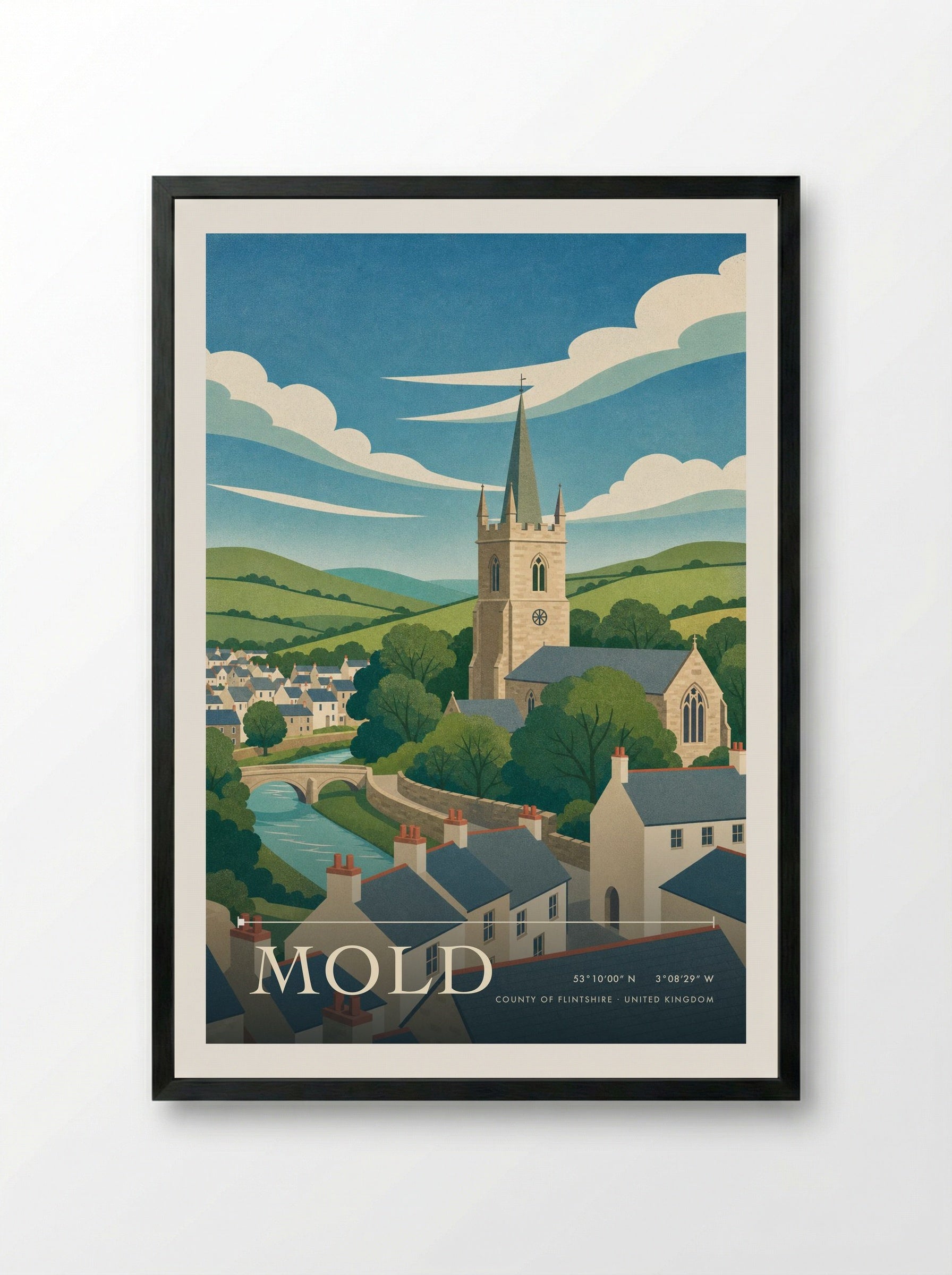 Mold County of Flintshire United Kingdom Travel Poster - Framed Print Black