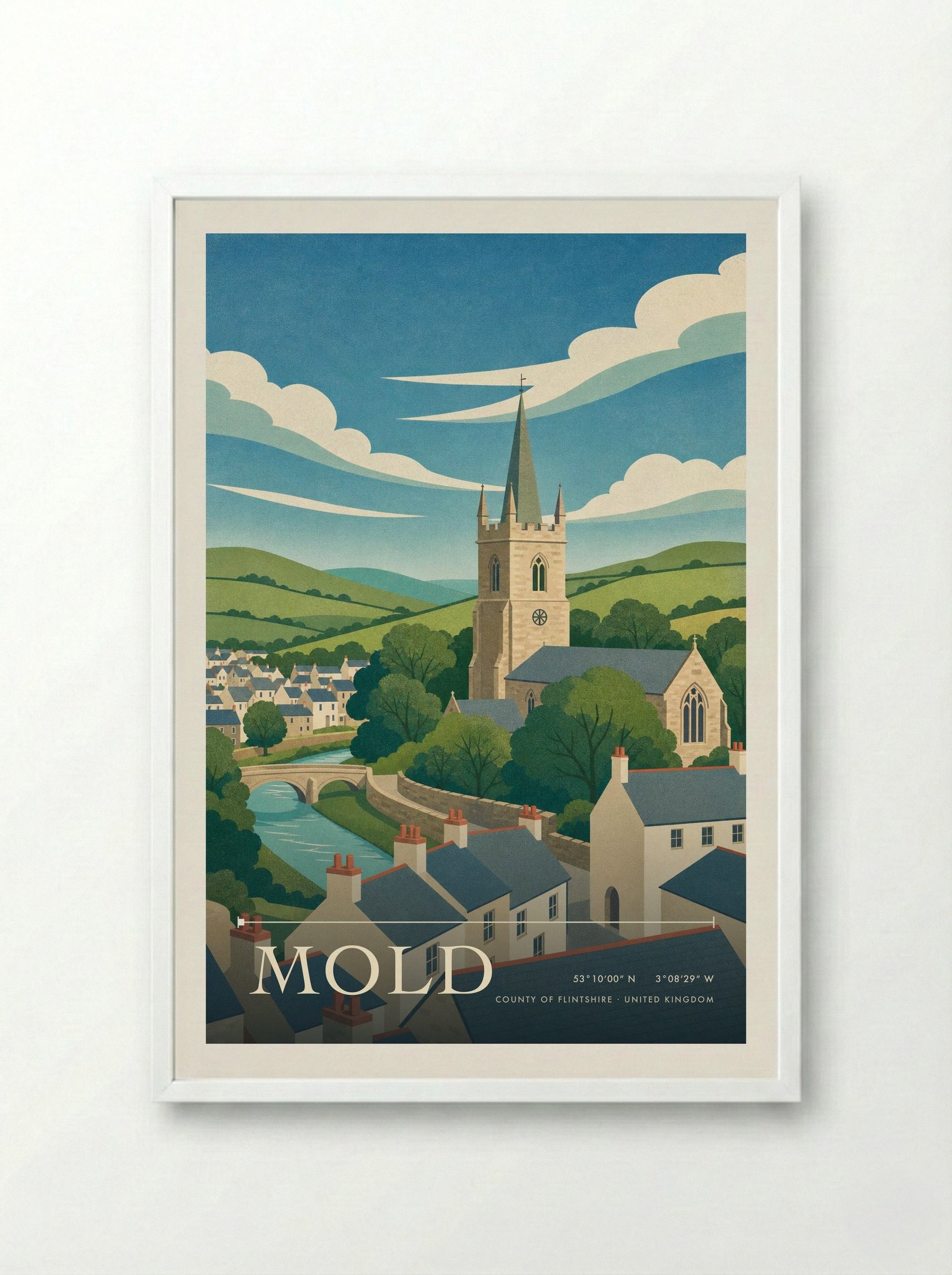 Mold County of Flintshire United Kingdom Travel Poster - Framed Print White