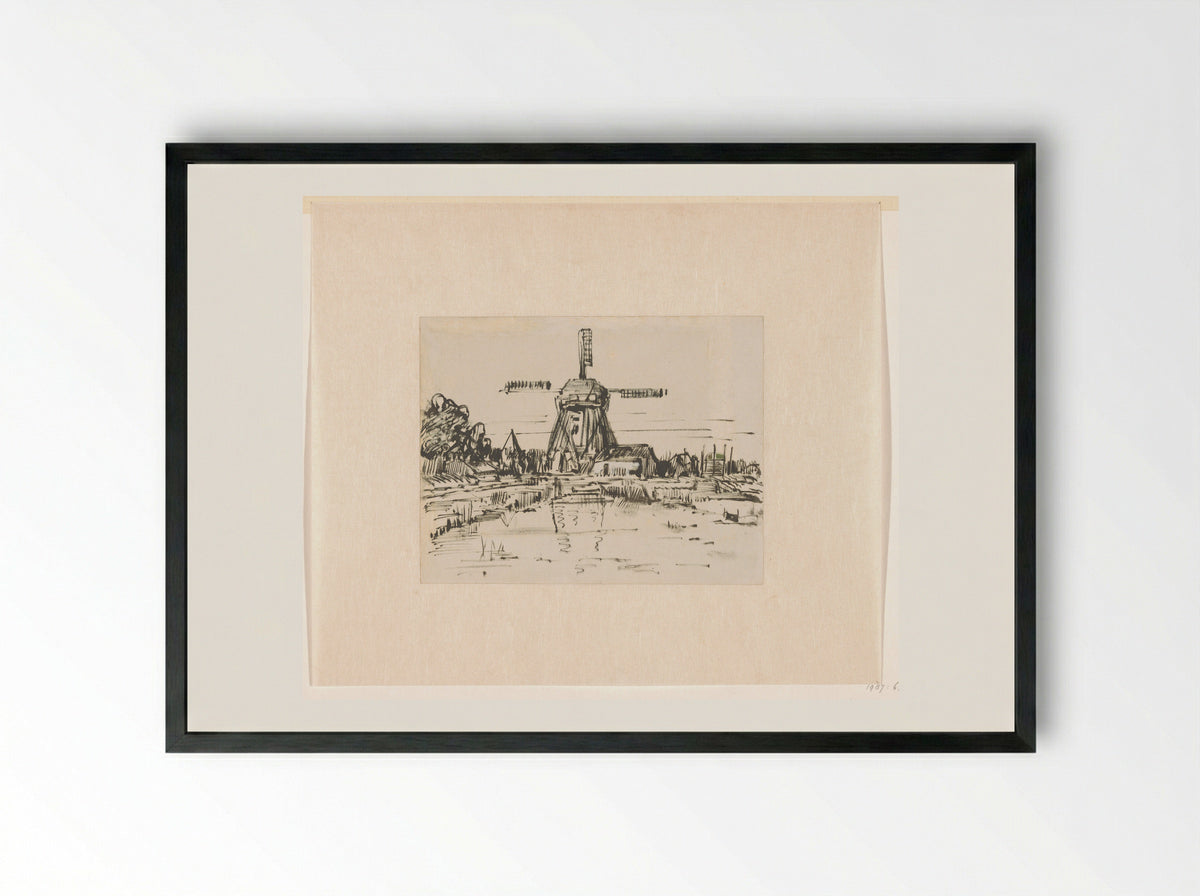 Molen aan het water (Windmill by the Water) - Jan Paul Valkema Blouw - Framed Print Black