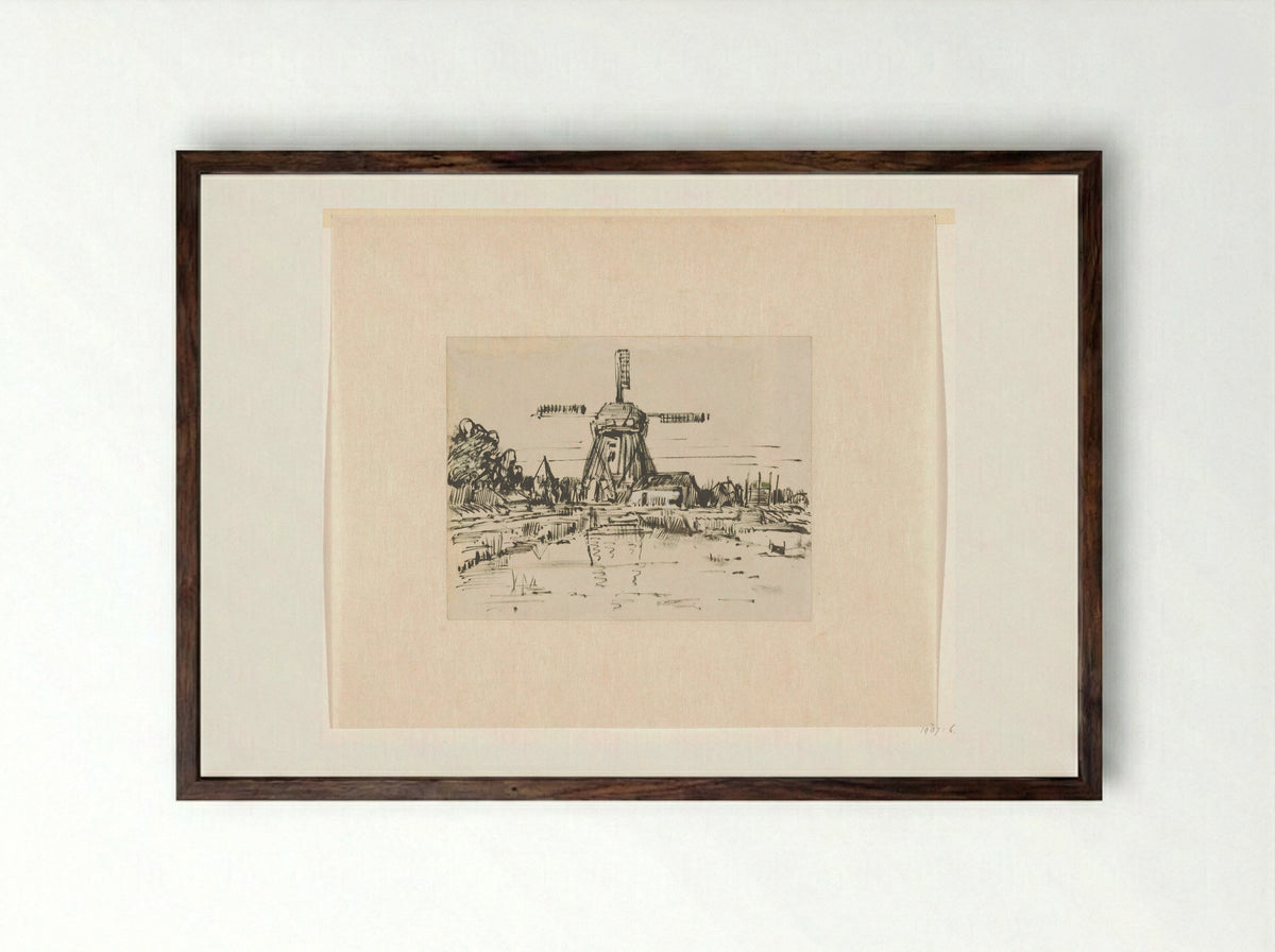Molen aan het water (Windmill by the Water) - Jan Paul Valkema Blouw - Framed Print Dark Wood