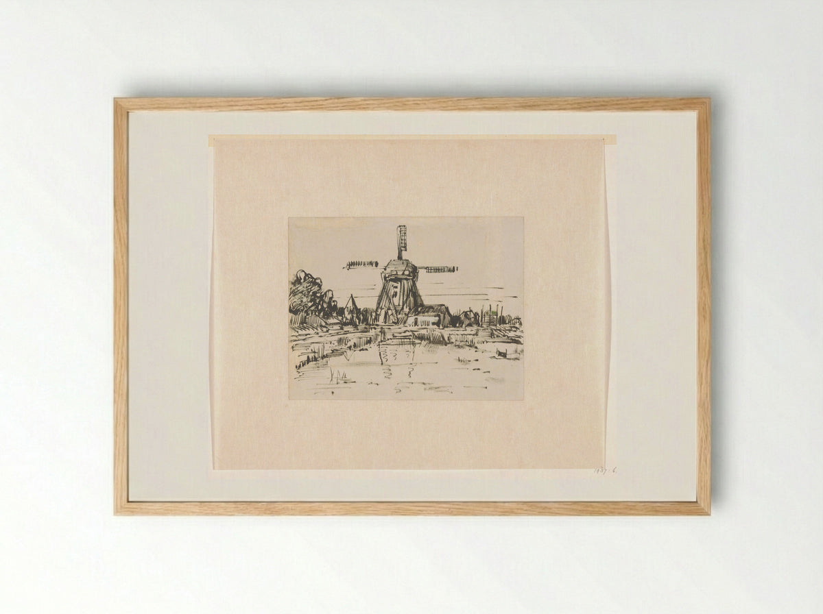 Molen aan het water (Windmill by the Water) - Jan Paul Valkema Blouw - Framed Print Wood