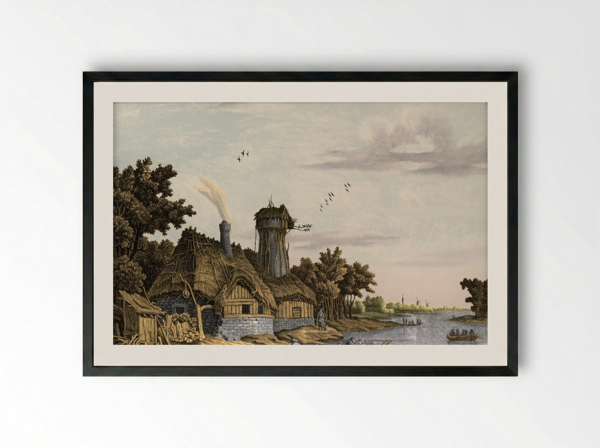 Molen bij een rivier - Jonas Zeuner - Framed Print Black