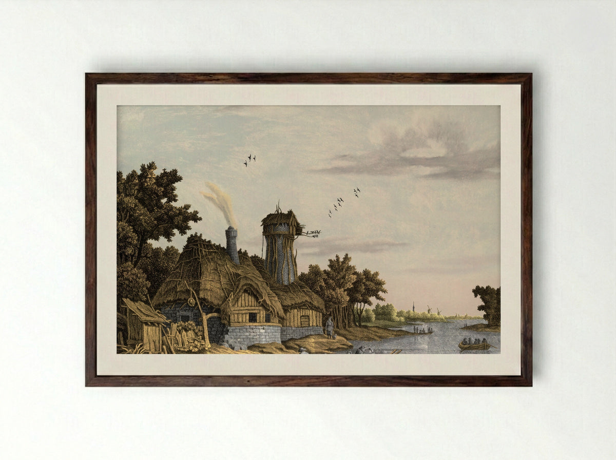 Molen bij een rivier - Jonas Zeuner - Framed Print Dark Wood