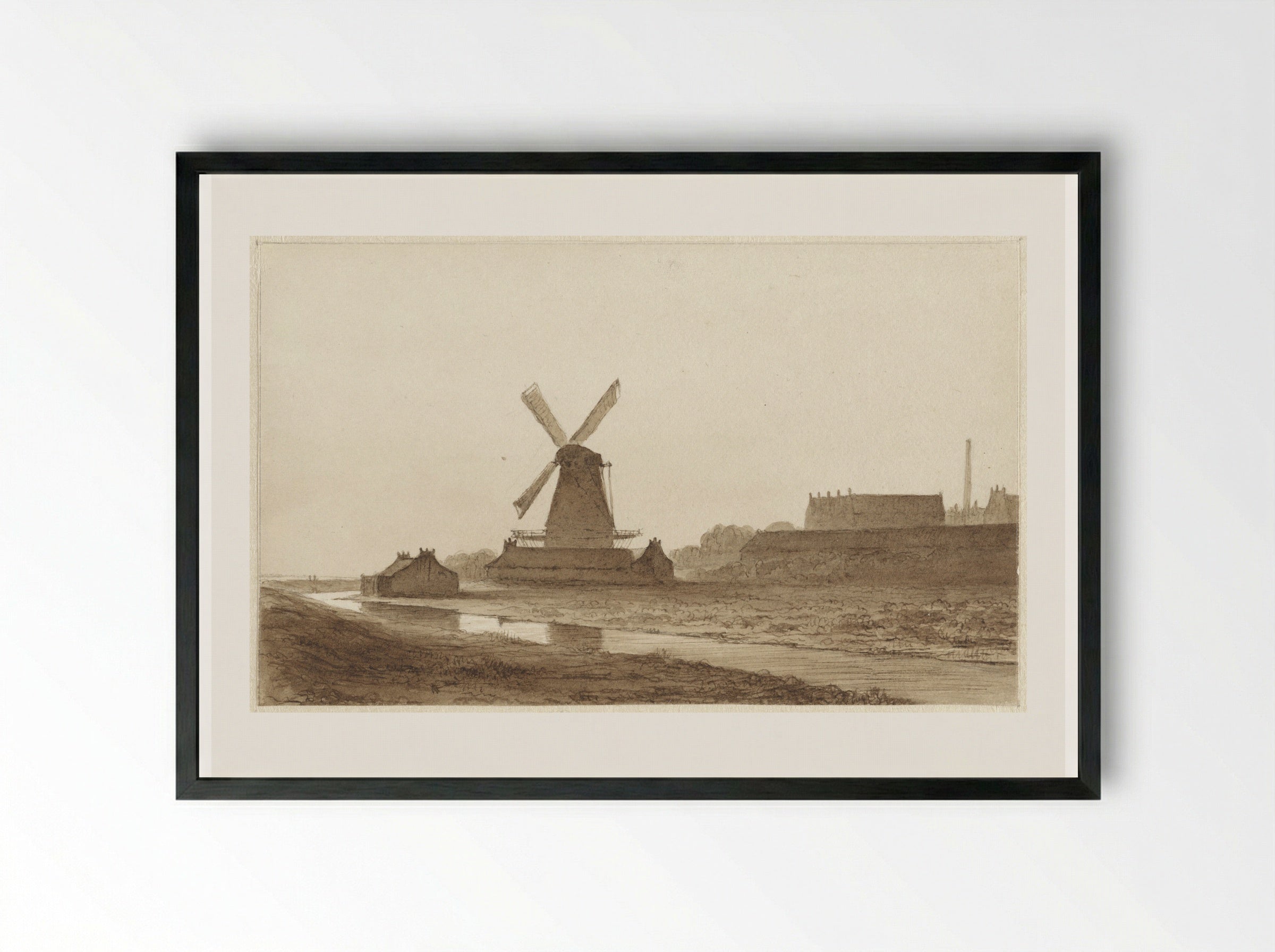 Molen bij het bolwerk Het Blauwhoofd te Amsterdam - Hendrik Abraham Klinkhamer - Framed Print Black