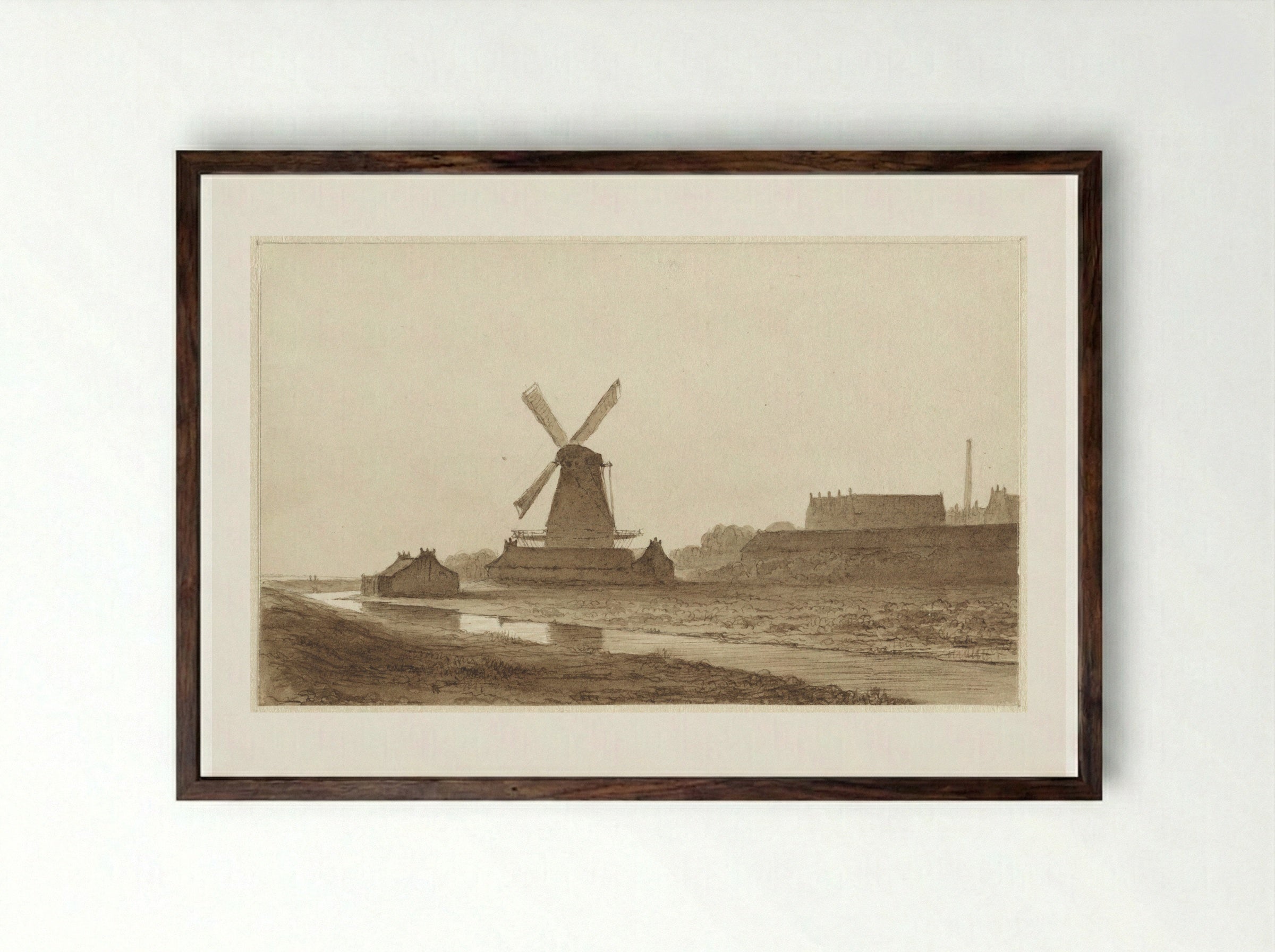 Molen bij het bolwerk Het Blauwhoofd te Amsterdam - Hendrik Abraham Klinkhamer - Framed Print Dark Wood
