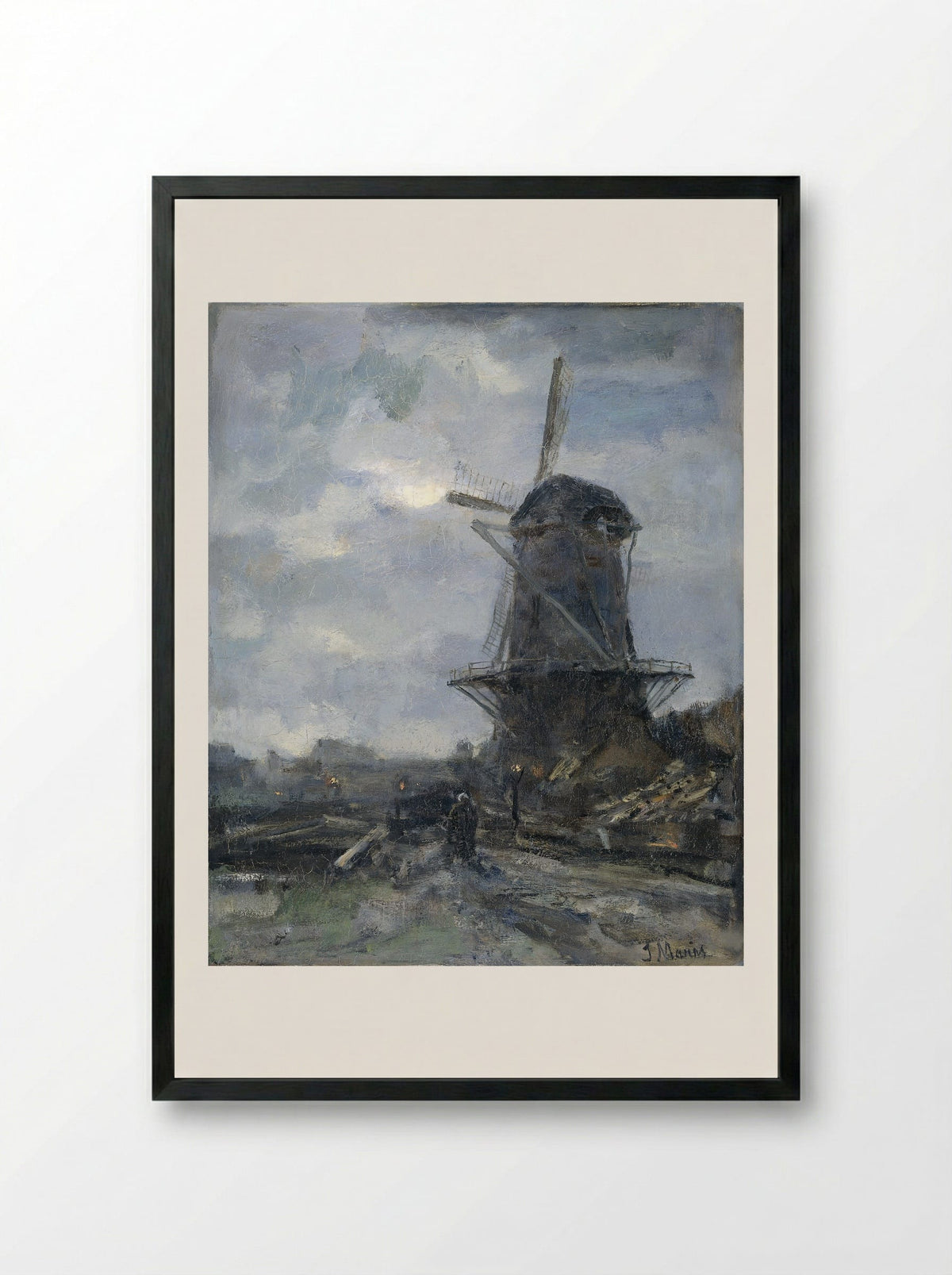 Molen bij maanlicht - Jacob Maris - Framed Print Black