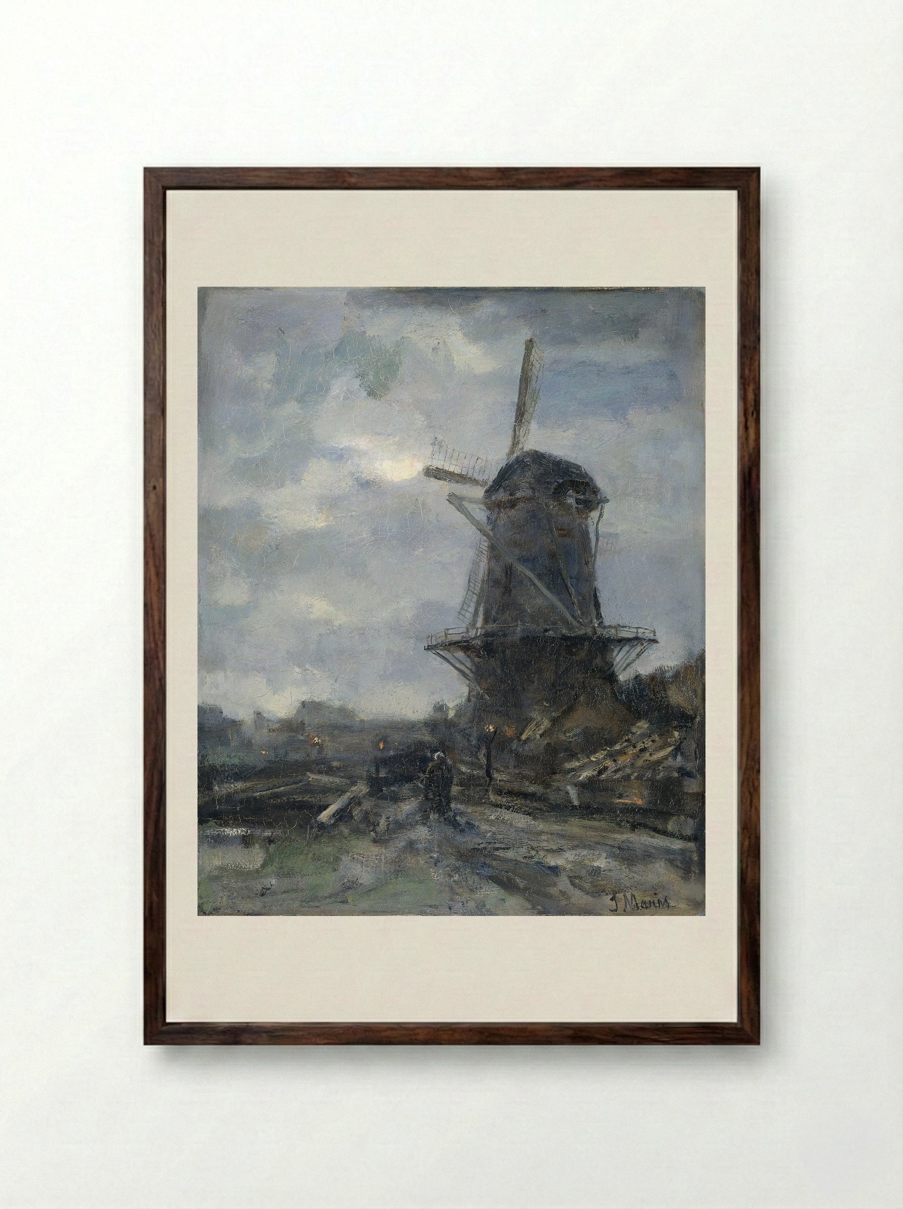 Molen bij maanlicht - Jacob Maris - Framed Print Dark Wood
