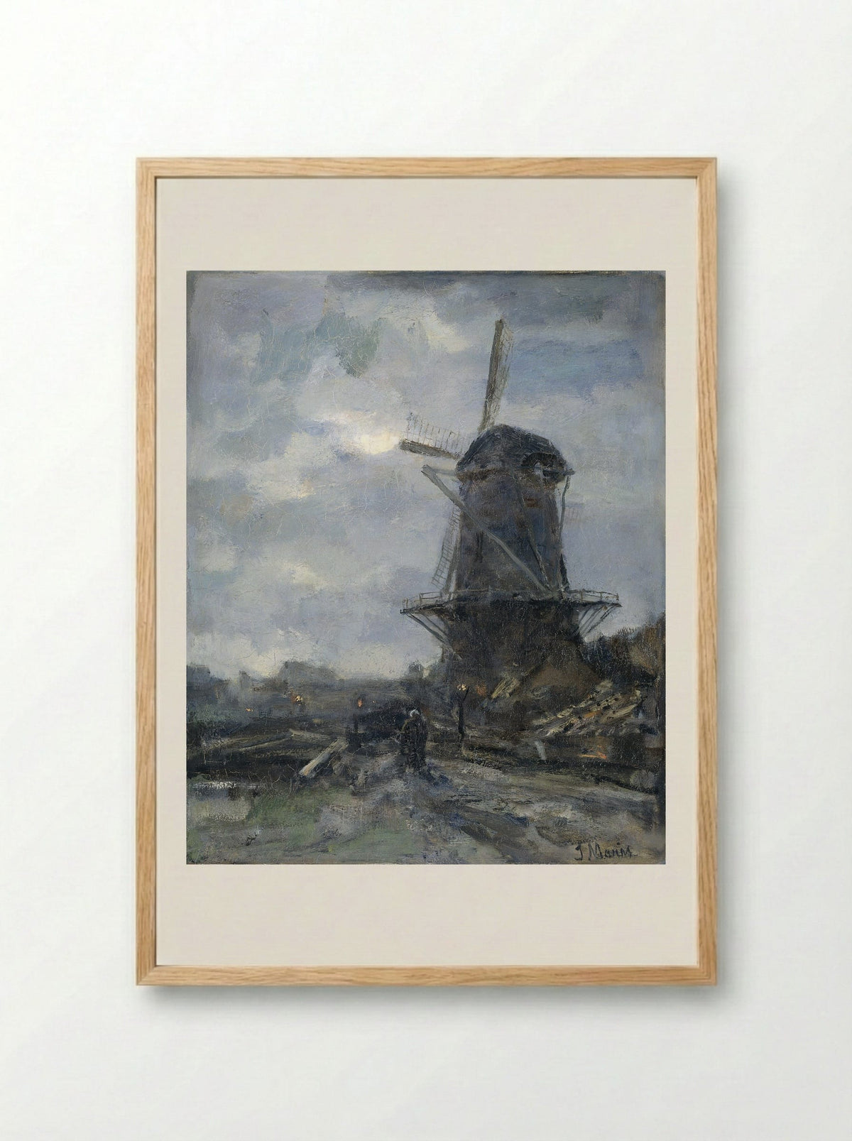 Molen bij maanlicht - Jacob Maris - Framed Print Wood
