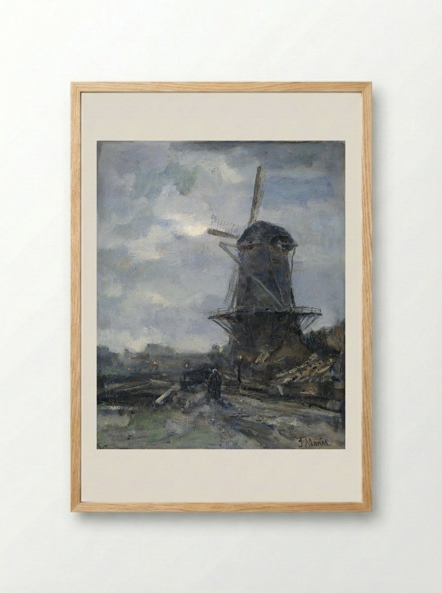 Molen bij maanlicht - Jacob Maris - Framed Print Wood