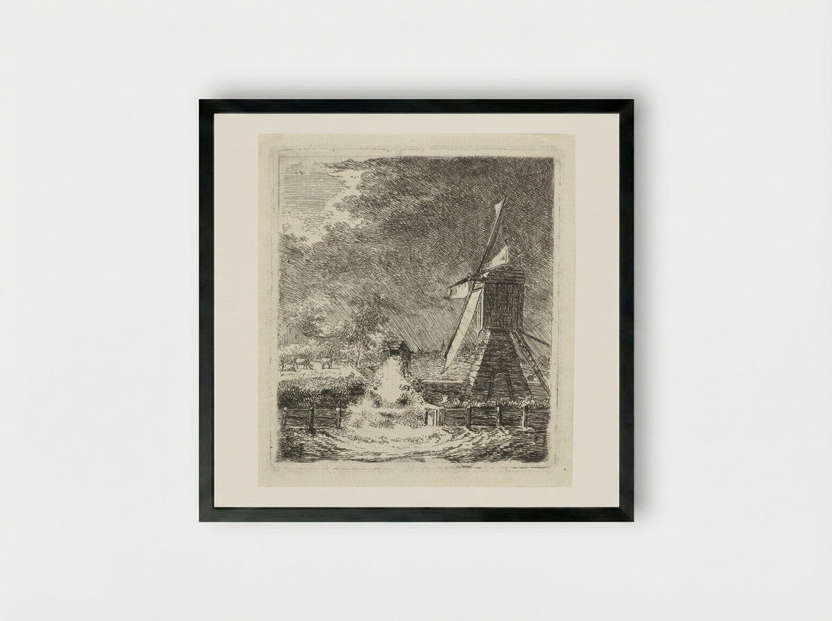 Molen in een polderlandschap - Louis Bernard Coclers - Framed Print Black