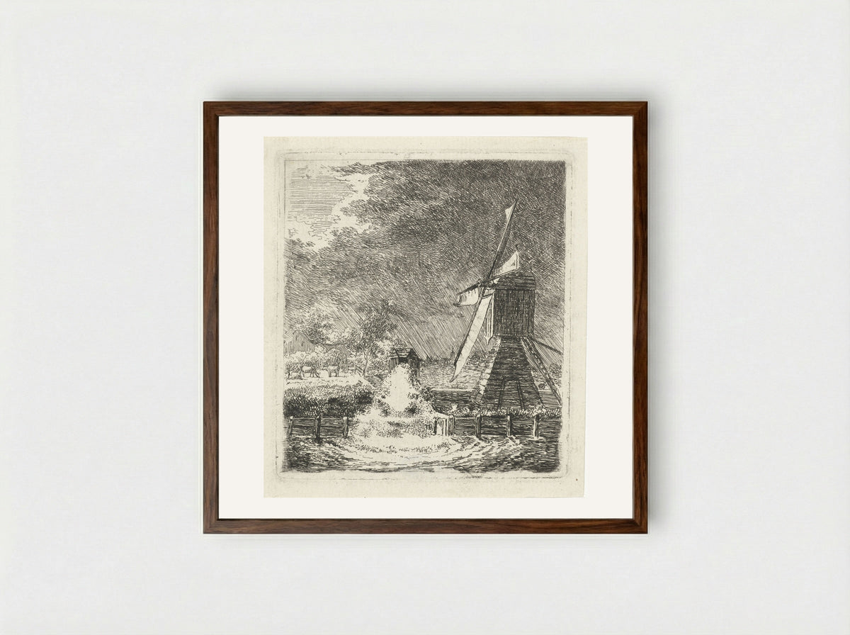 Molen in een polderlandschap - Louis Bernard Coclers - Framed Print Dark Wood