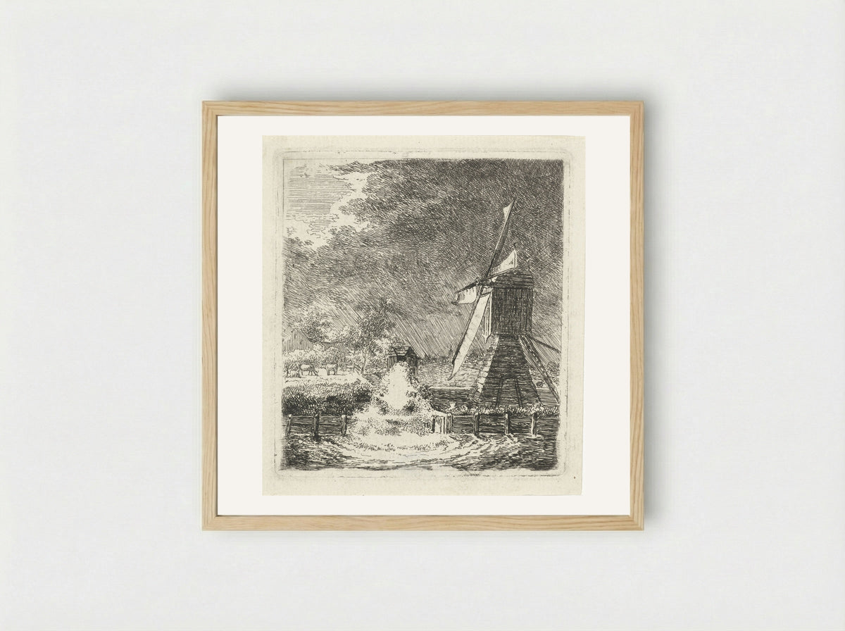 Molen in een polderlandschap - Louis Bernard Coclers - Framed Print Wood