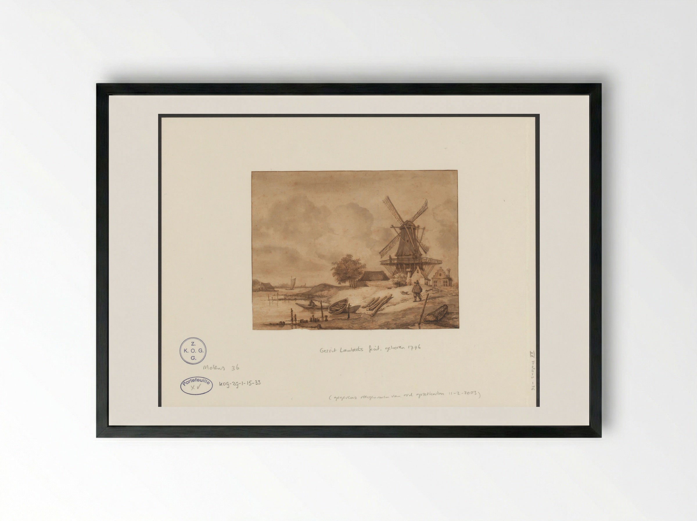 Molen langs een rivier - Gerrit Lamberts - Framed Print Black