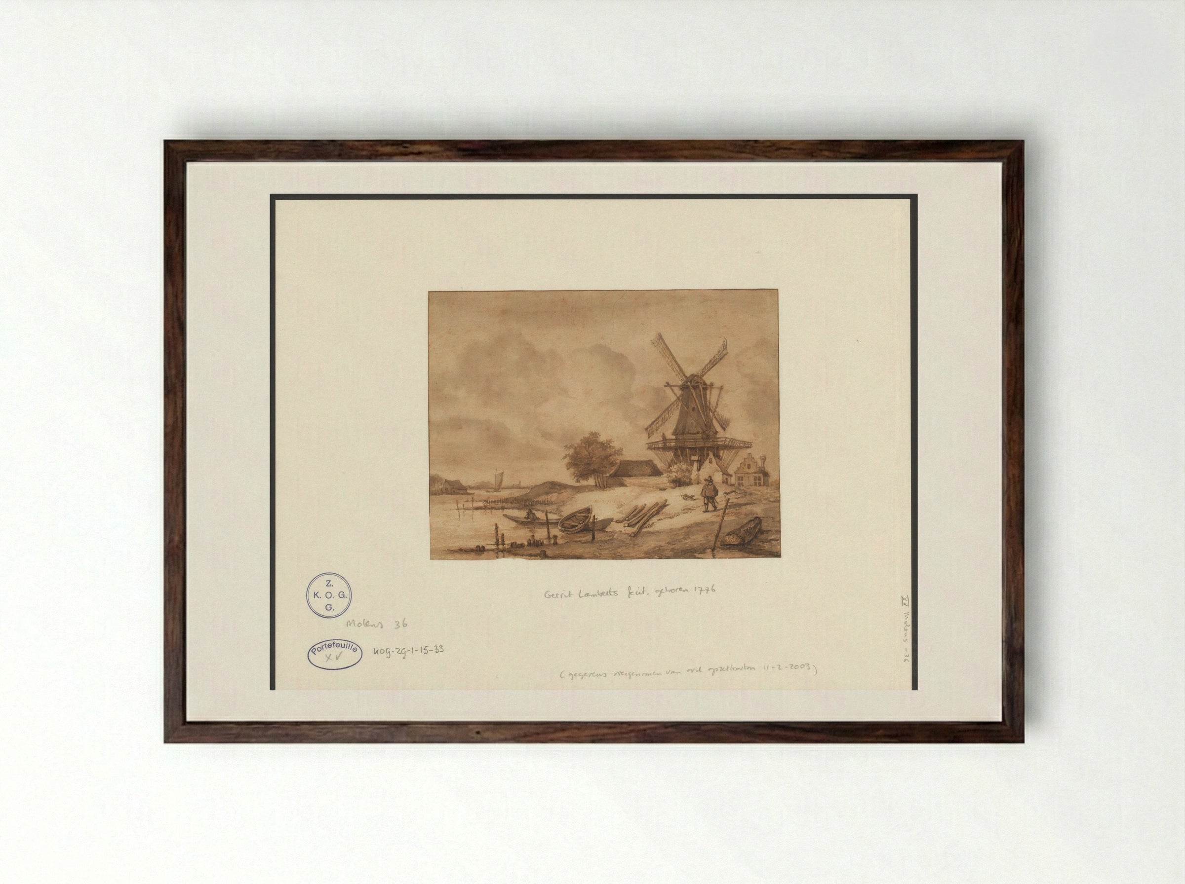 Molen langs een rivier - Gerrit Lamberts - Framed Print Dark Wood