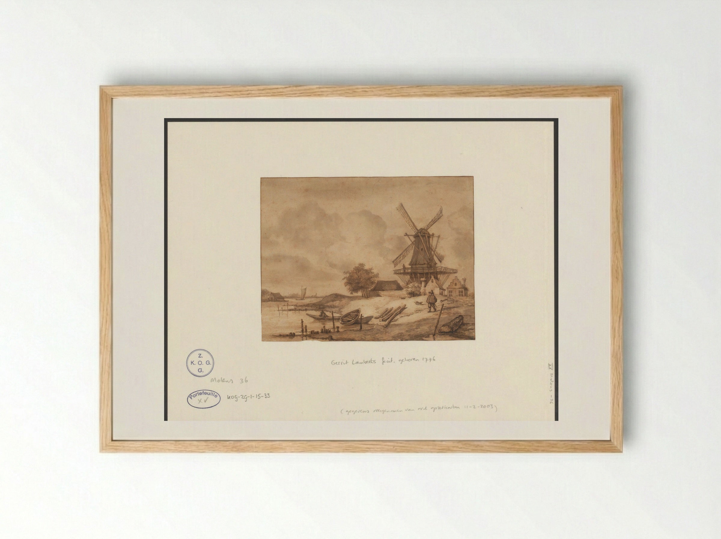 Molen langs een rivier - Gerrit Lamberts - Framed Print Wood