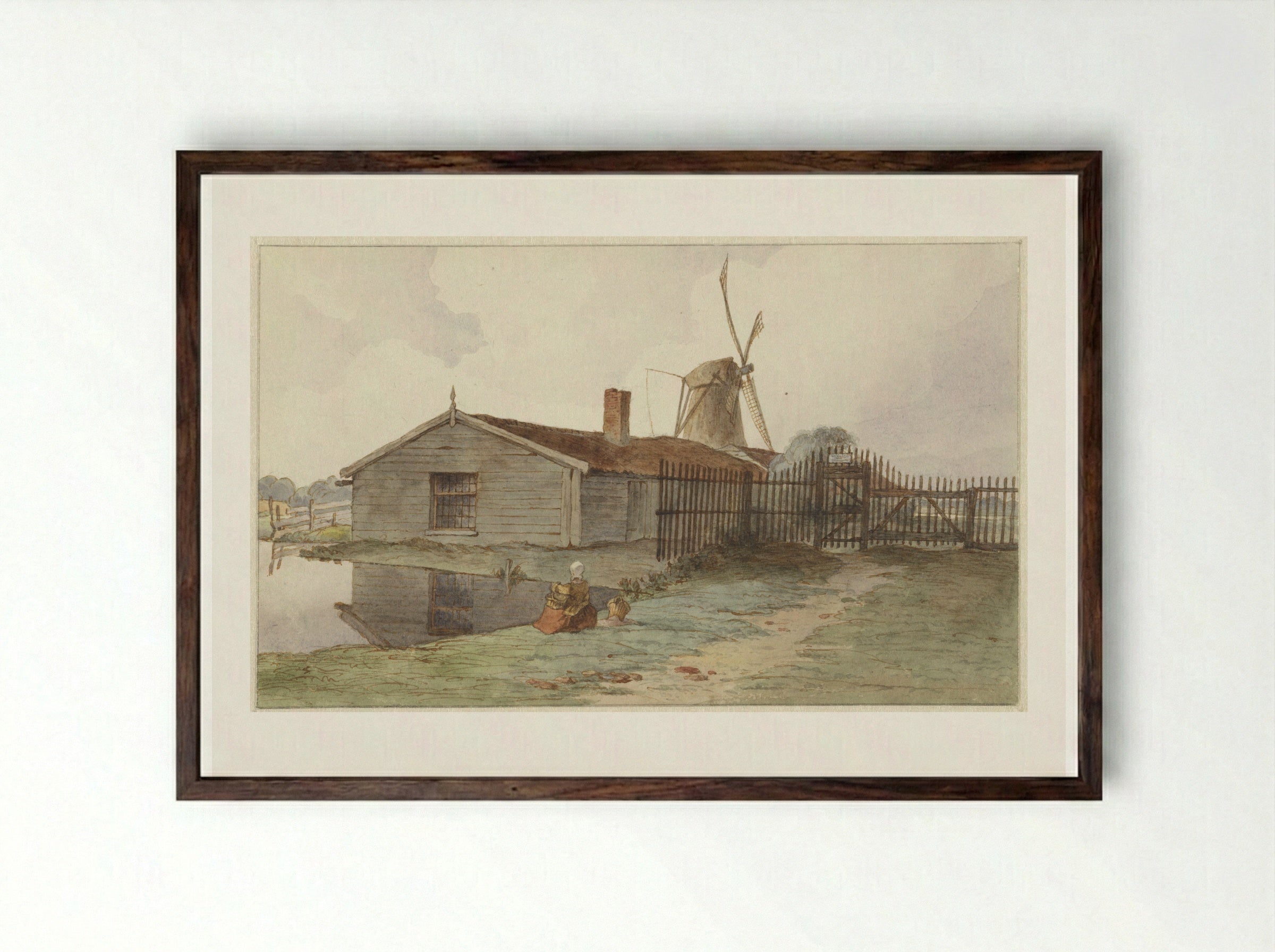 Molen met houten gebouwen bij Amsterdam - Hendrik Abraham Klinkhamer - Framed Print Dark Wood