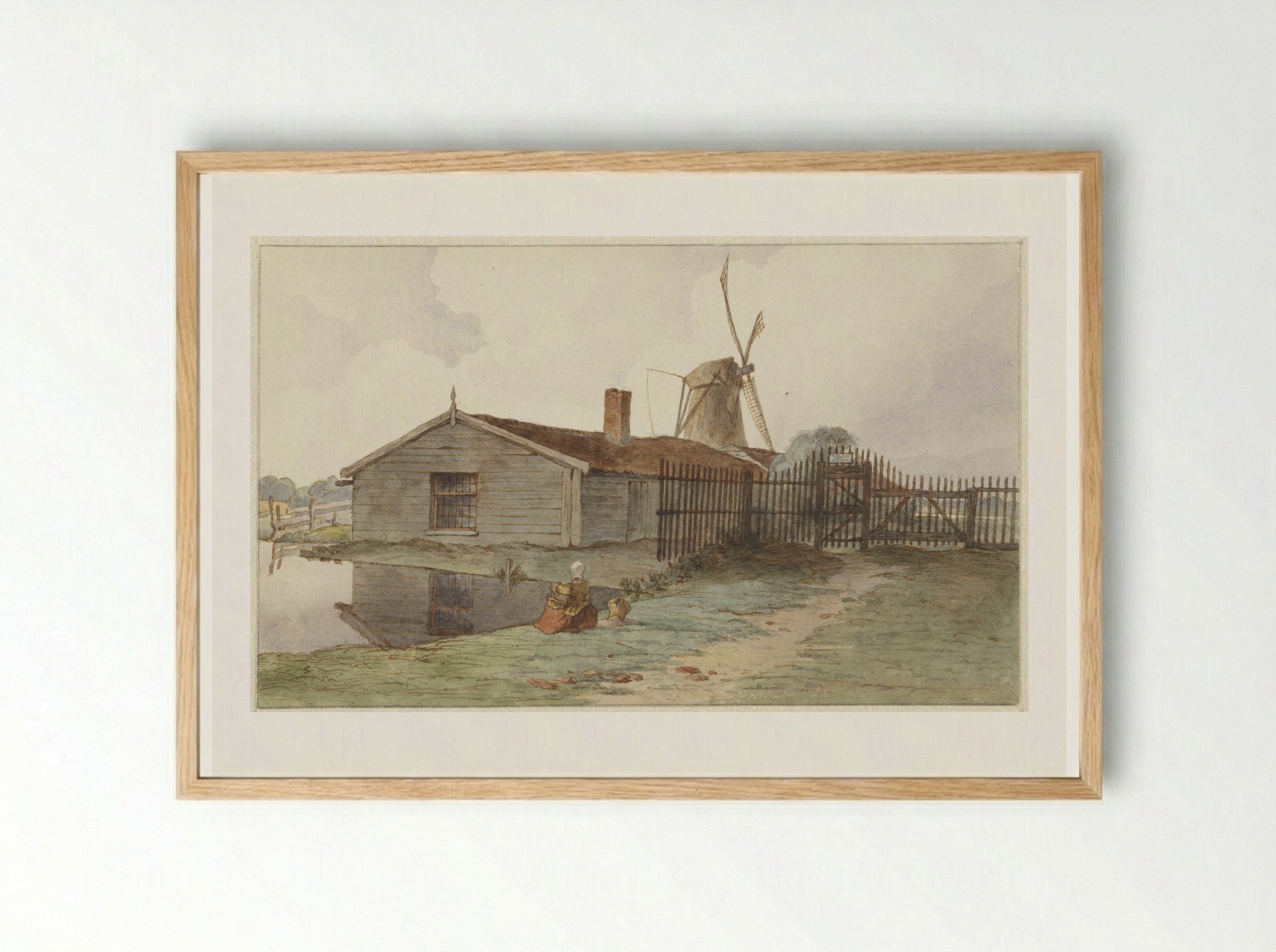 Molen met houten gebouwen bij Amsterdam - Hendrik Abraham Klinkhamer - Framed Print Wood